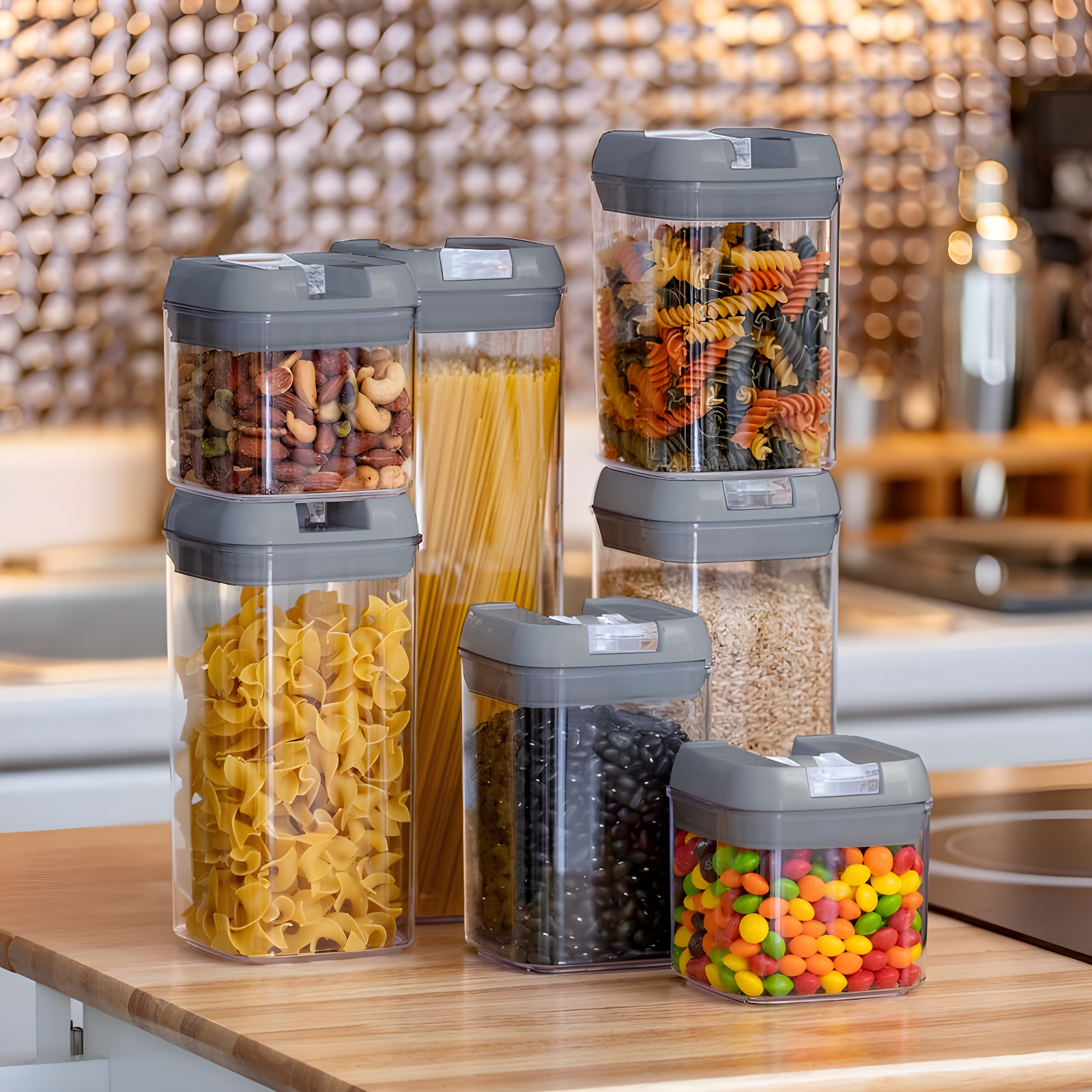 Cheer Collection Airtight Food Storage Containers, Set of 7 (Gray)