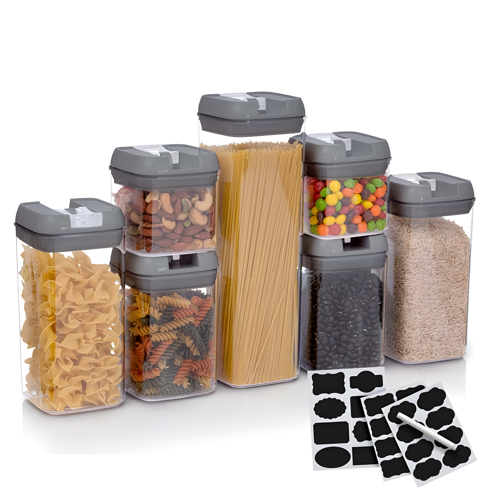 Cheer Collection Airtight Food Storage Containers, Set of 7 (Gray)