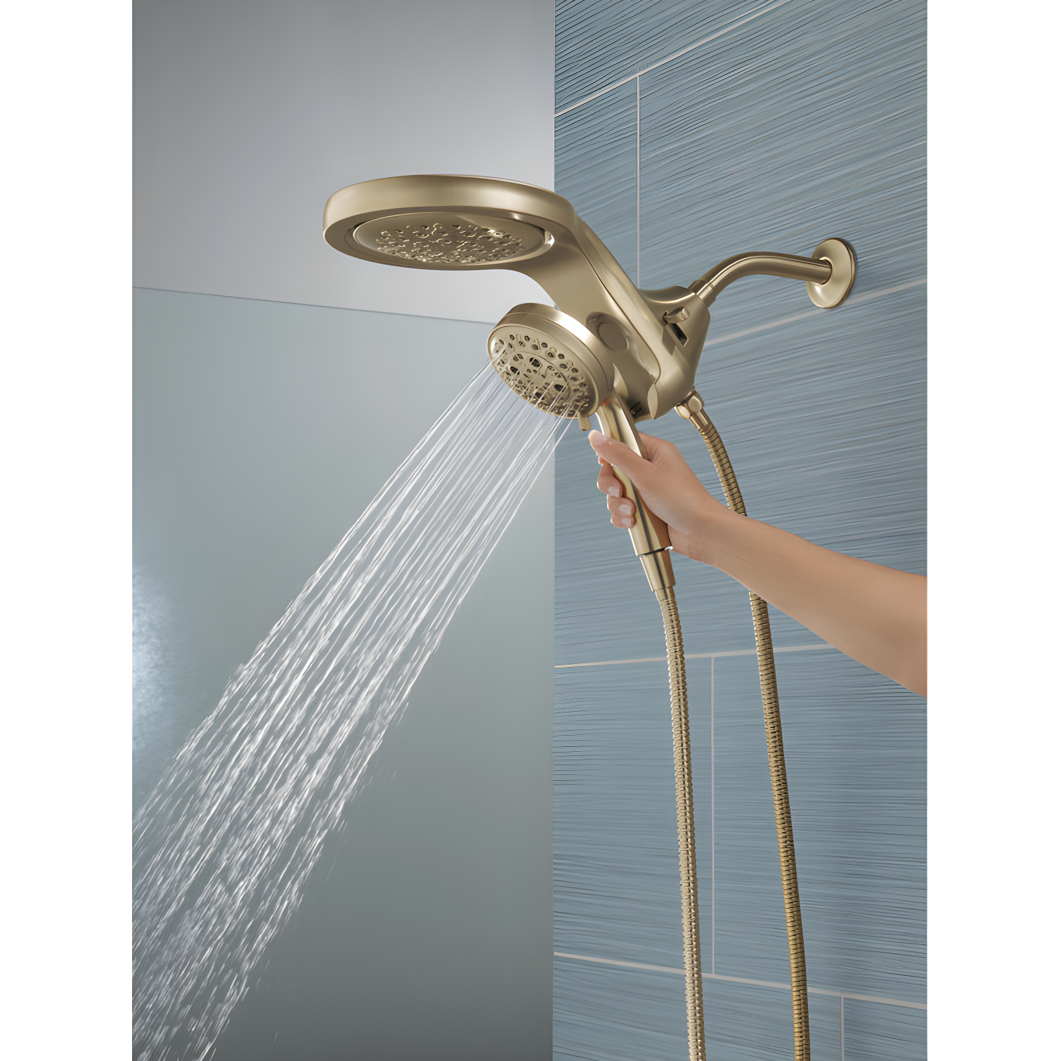 Hydrorain 5 Spray Dual Shower Head and Handheld Shower with Lumicoat and H2Okinetic 2.5 GPM