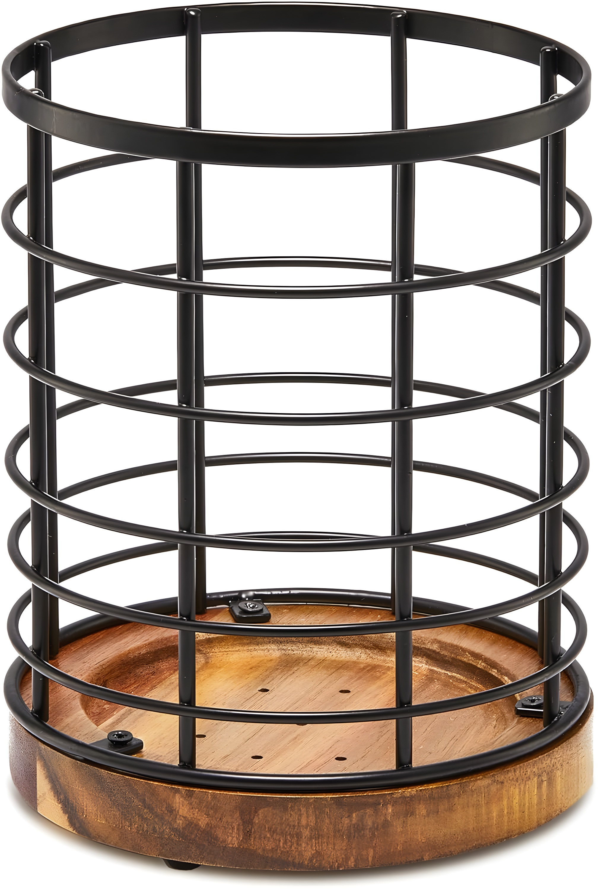 Utensil Holder for Kitchen Counter,Black Wire with Wooden Base Countertop Utensil Holder, Large Wooden Cooking Utensil Holder, Kitchen Utensil Organizer.