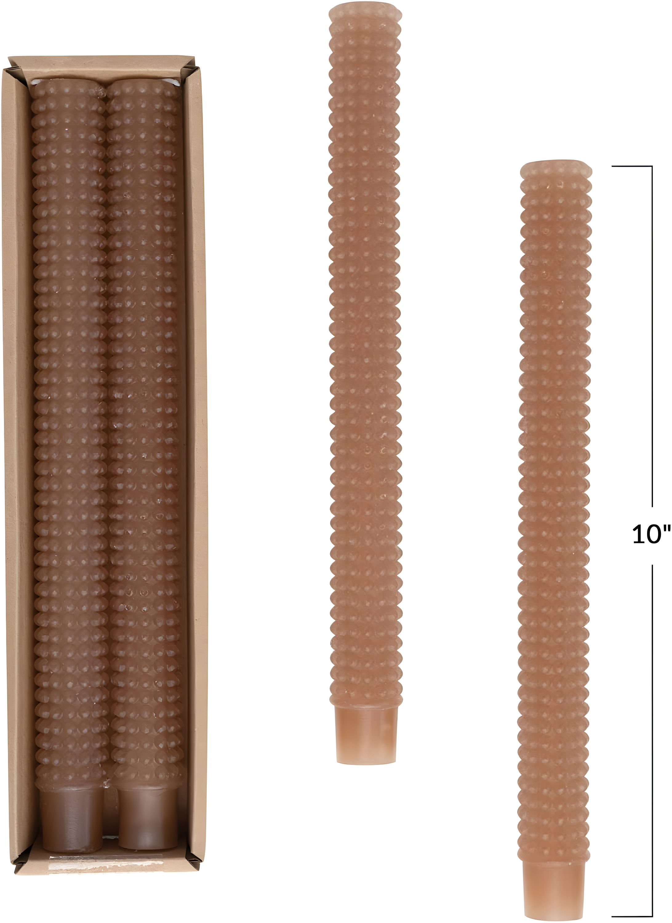 Elegant Cappuccino Hobnail Paraffin Taper Candles, 10" Set of 2