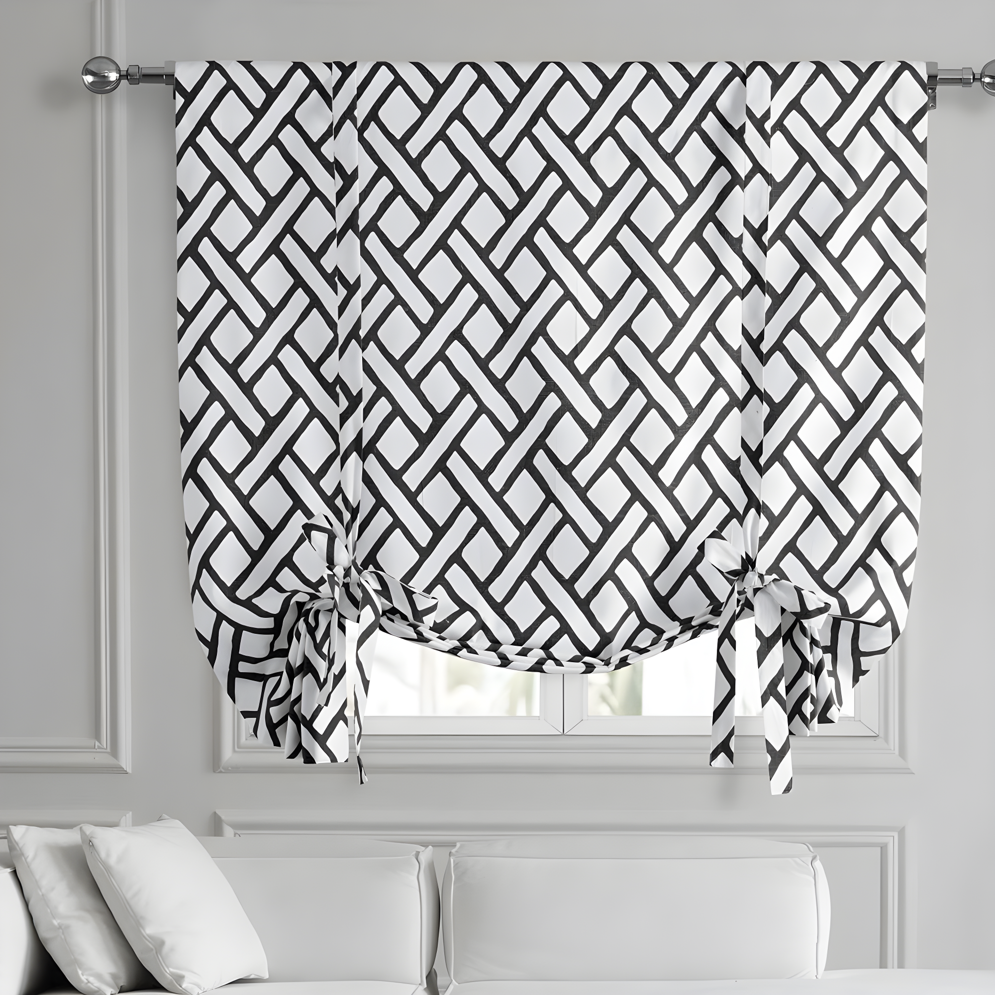 HPD Half Price Drapes Printed Cotton Room Darkening Tie Up Curtains for Windows - 46 x 63 Roll Up Balloon Curtain for Living Room, Kitchen (1 Panel), PRCT-TUD215C-63, Garden Path Black