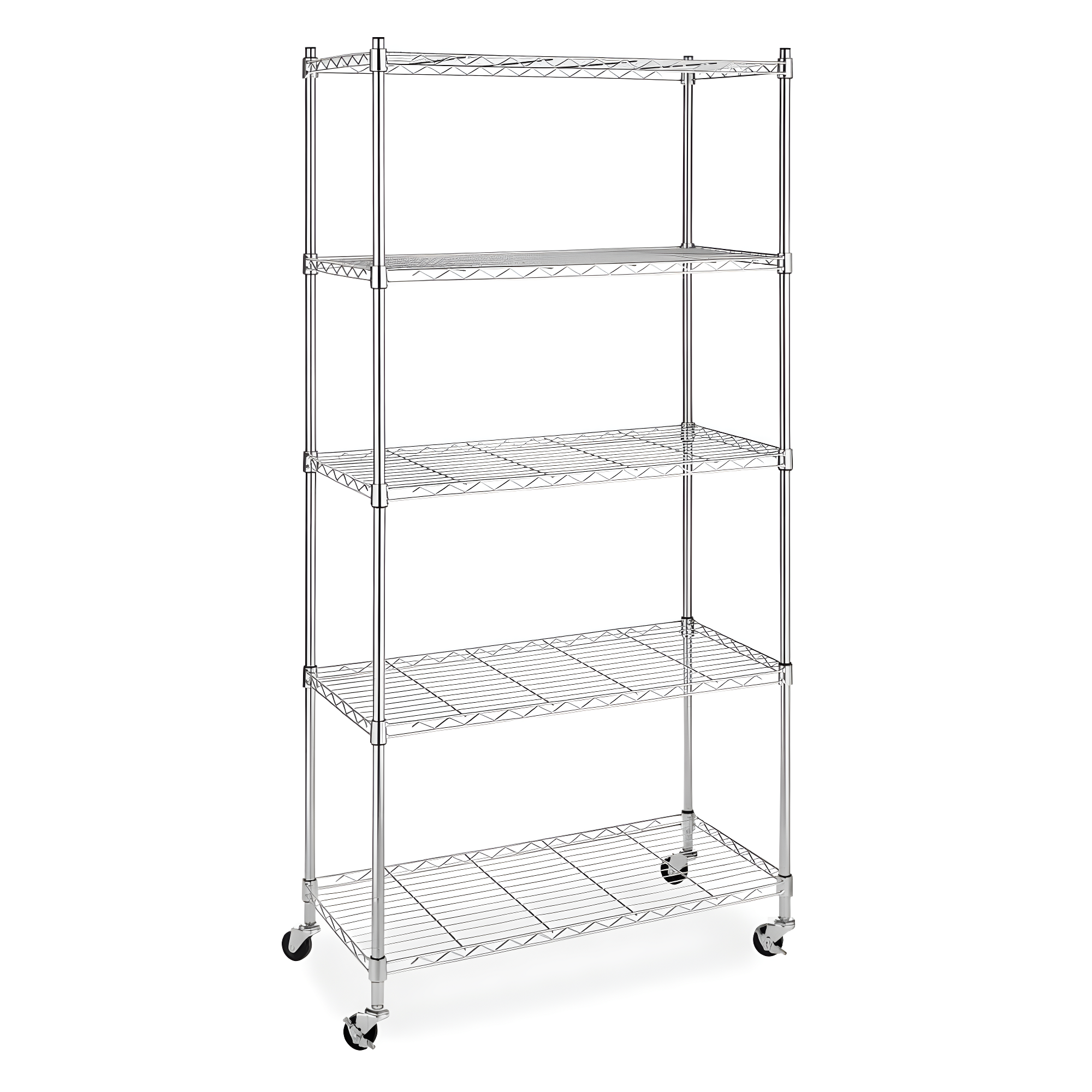Whitmor Supreme 5-Tier Cart - Rolling Utility Organizer - Chrome - 14.25" x 30.125" x 60.375"