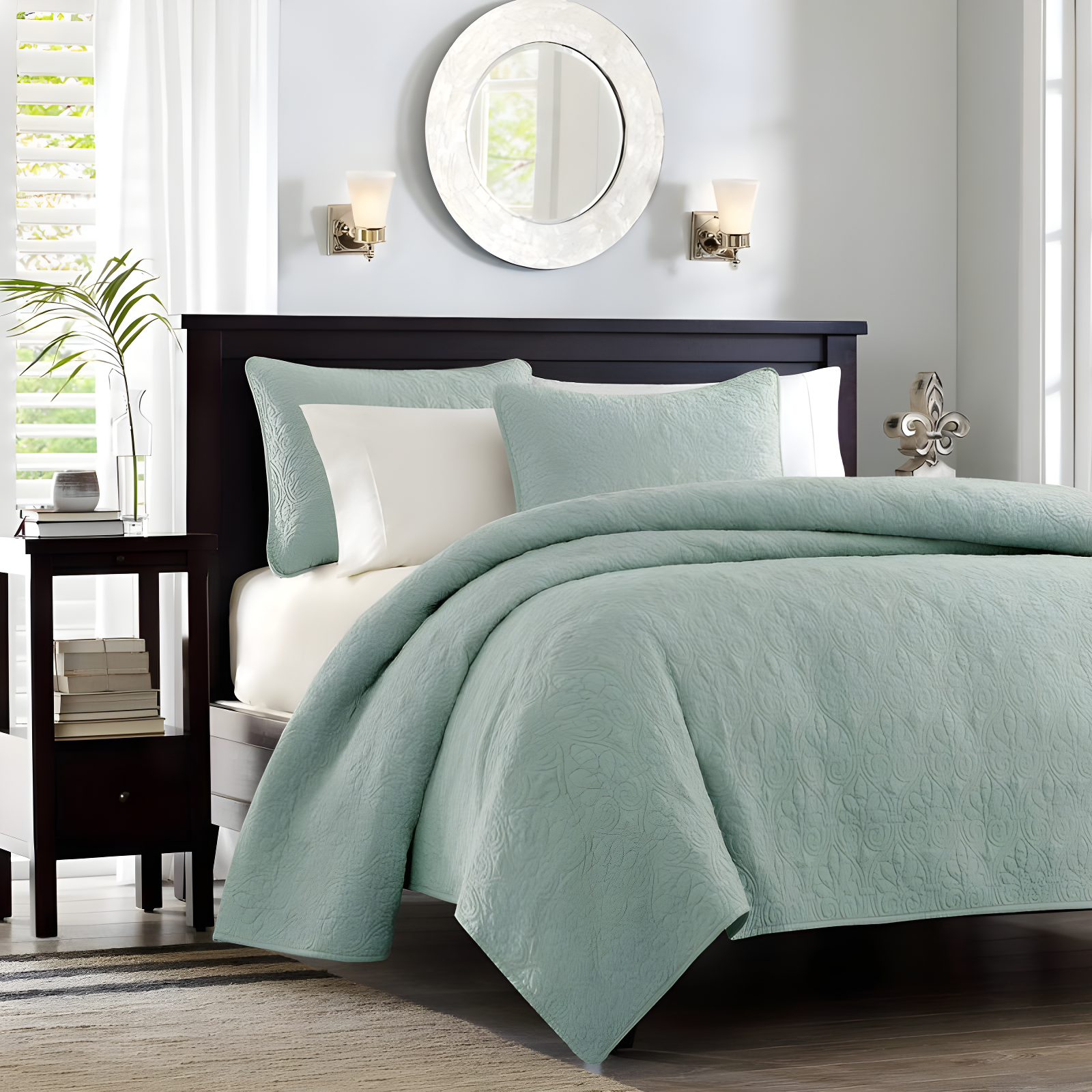 Madison Park 3pc King/California King Vancouver Reversible Coverlet Set Seafoam: Includes 2 Shams