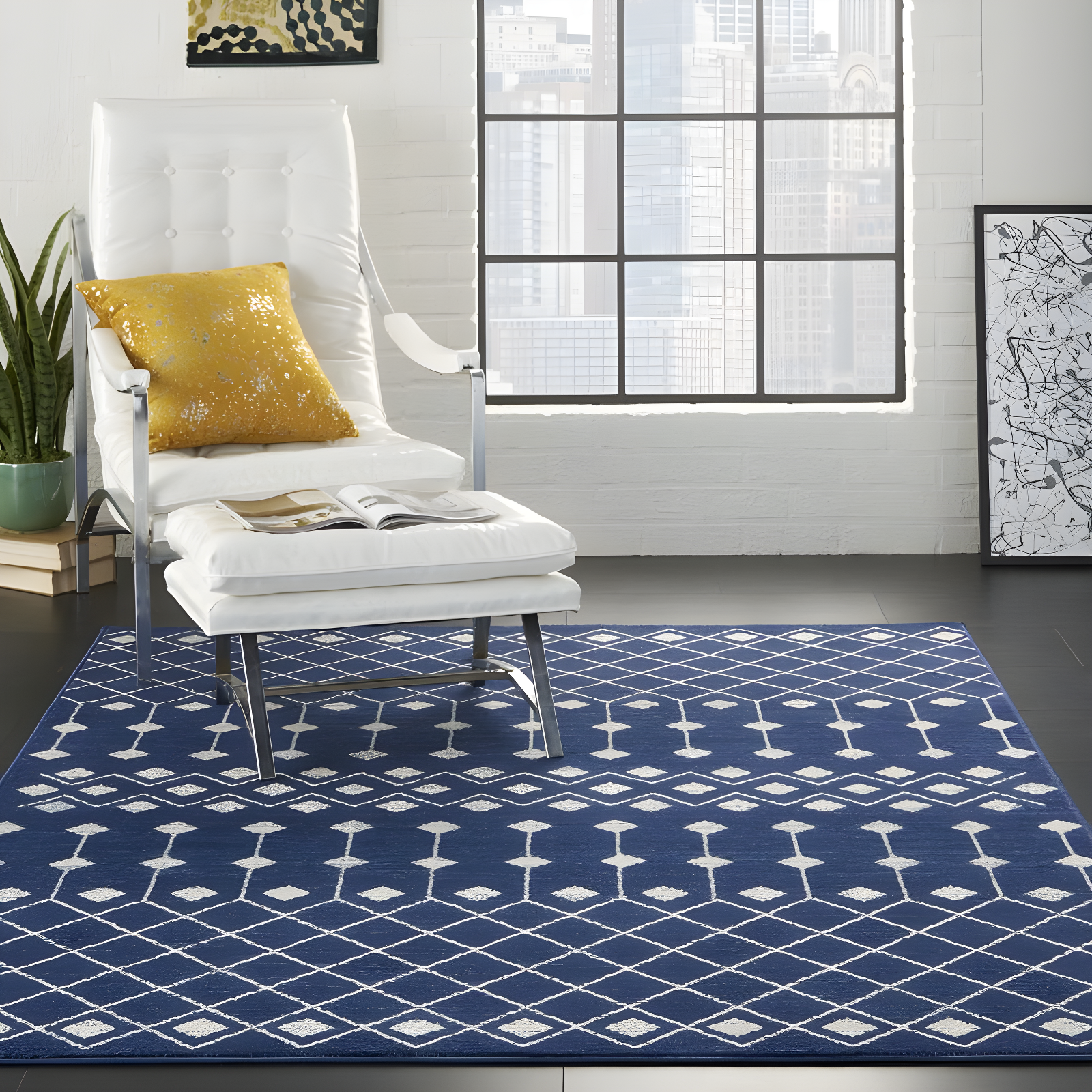 Nourison Grafix GRF37 Navy/White Indoor Area Rug - 6' x 9'