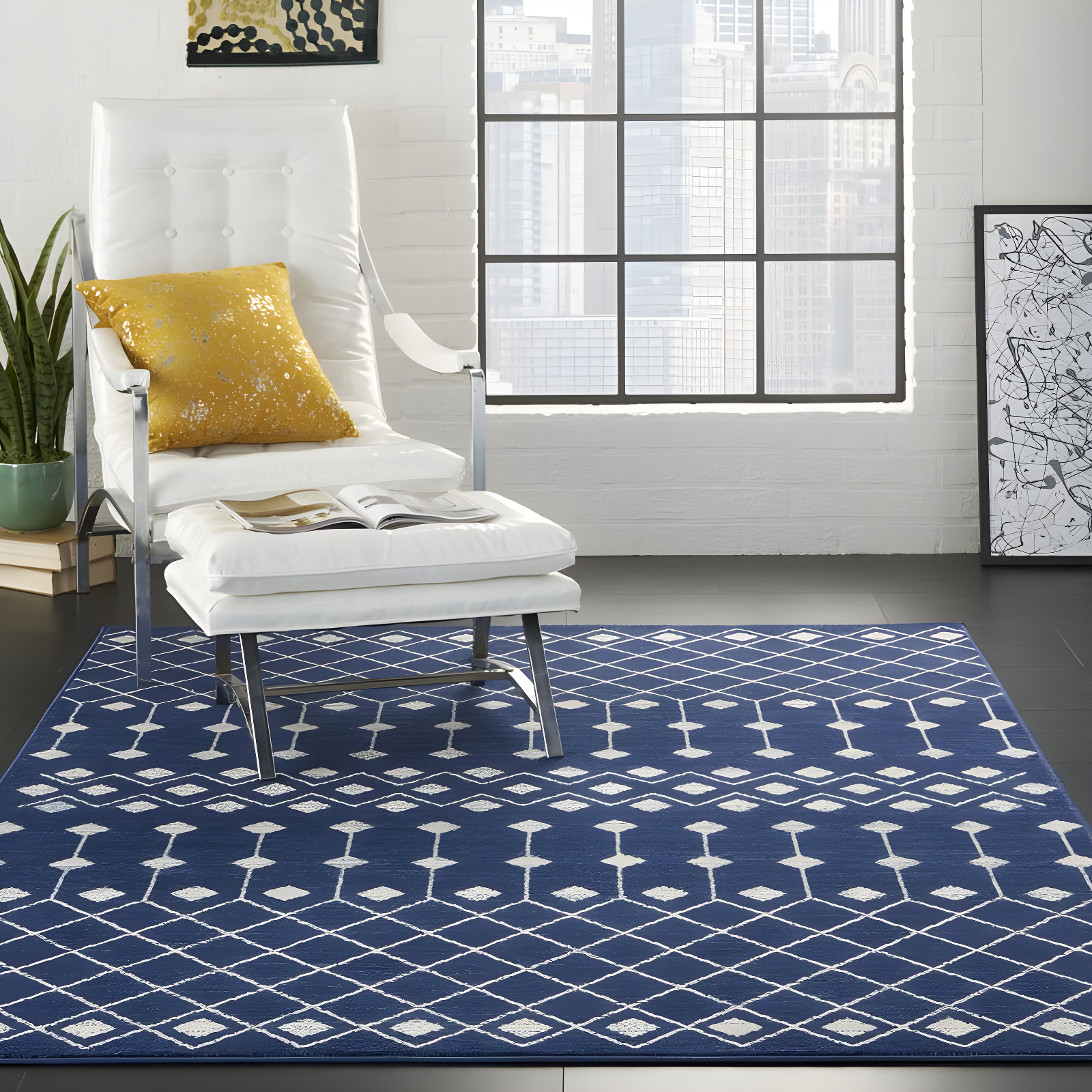 Nourison Grafix GRF37 Navy/White Indoor Area Rug - 6' x 9'