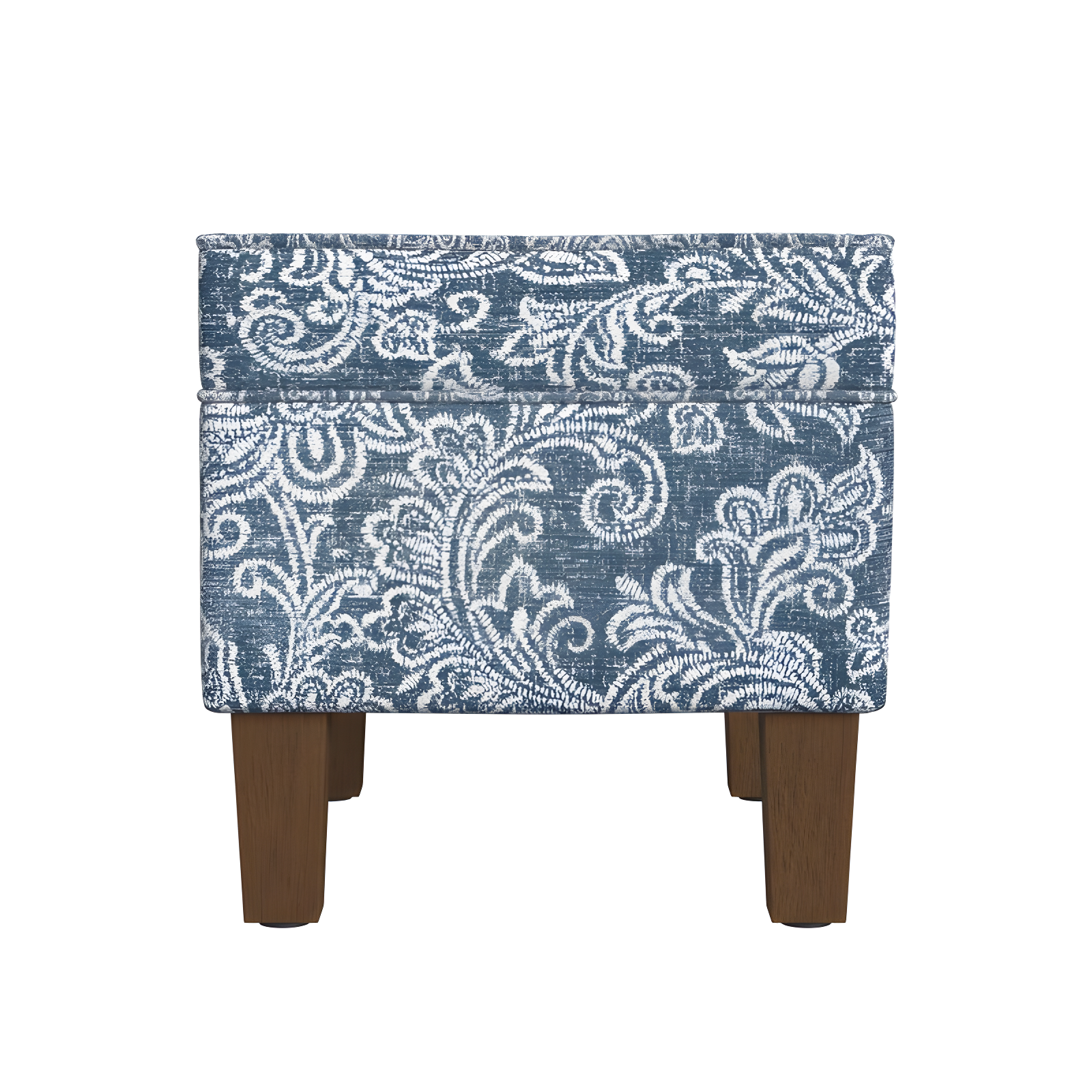 Medium Storage Ottoman Denim - HomePop: Upholstered Footstool, Botanical Pattern, Hardwood Frame