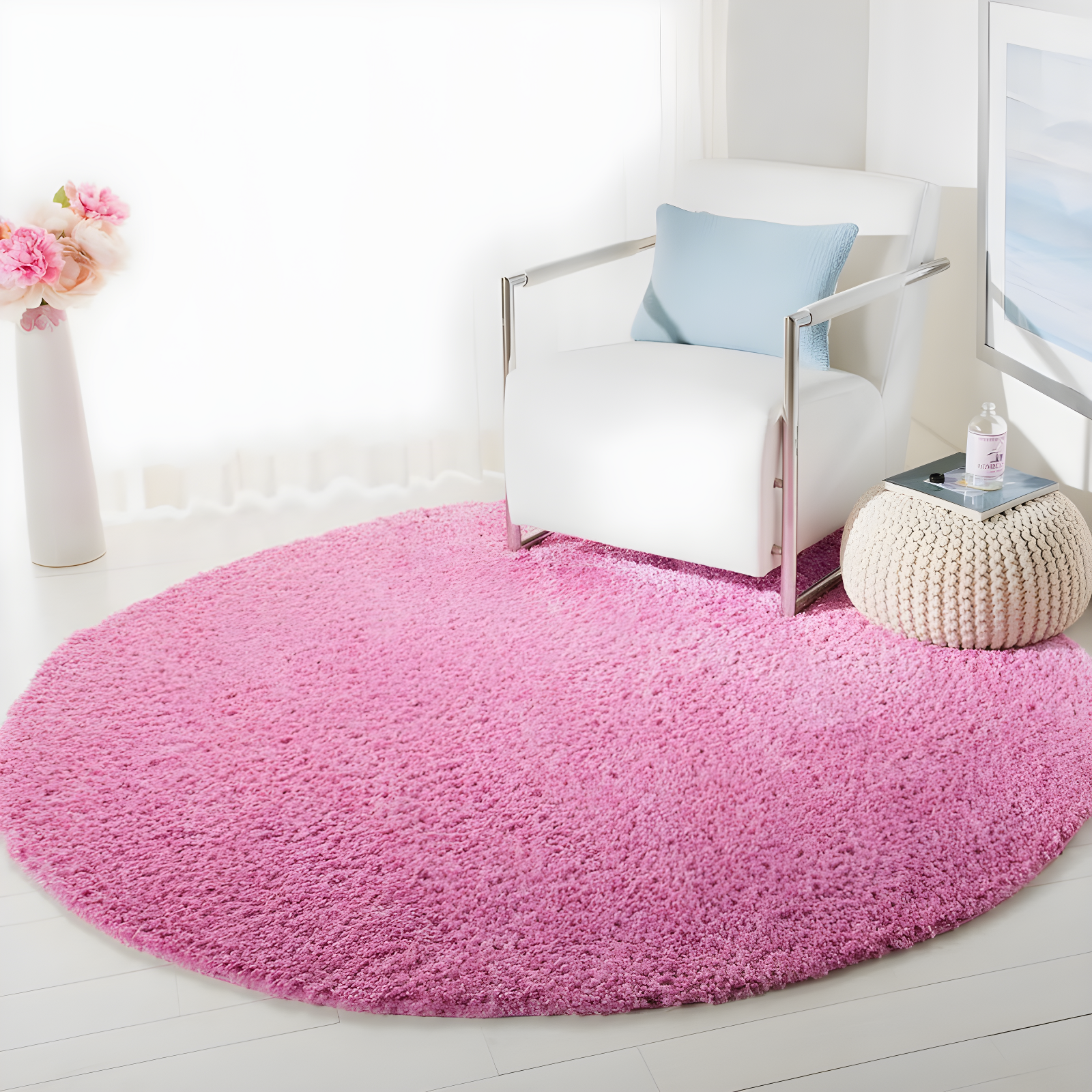 August Shag 900 AUG900 Power Loomed Indoor Area Rug - Pink - 5'3" Round - Safavieh