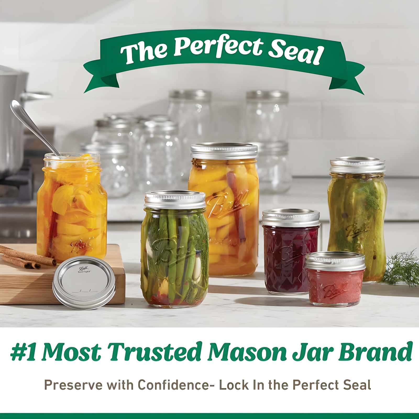 Ball 64oz 6pk Glass Wide Mouth Mason Jar with Lid and Band: Clear Canning Jars, Dishwasher-Safe, 4" Neck Diameter