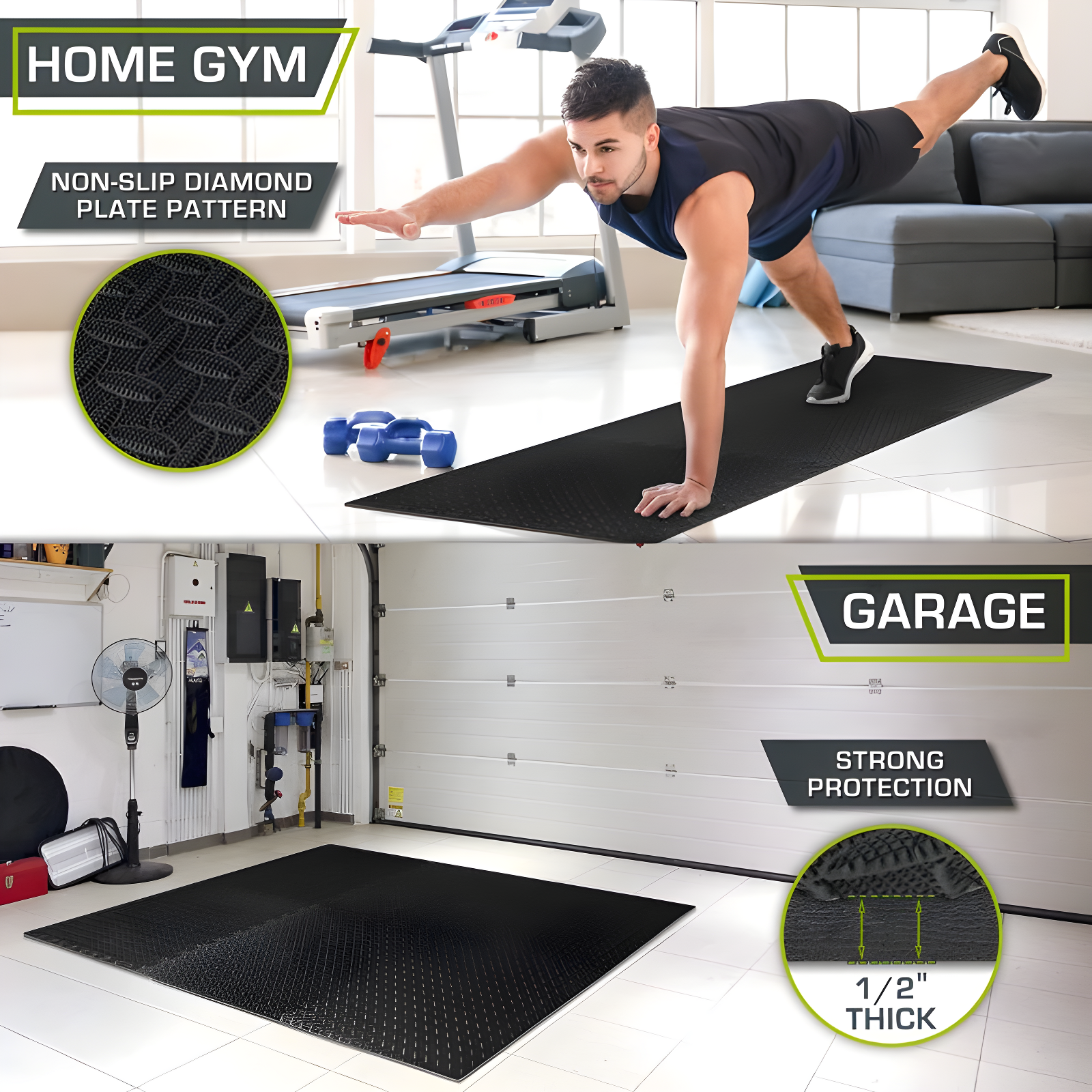 Exercise Puzzle Mat 1/2-in, Black, 24 Sq Ft - 6 Tiles