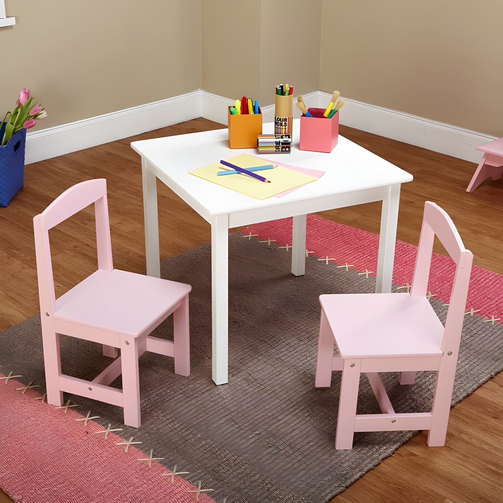3pc Madeline Kids' Table and Chair Set White/Pink - Buylateral: Toddler Table Set, MDF Frame, 50 lb Capacity