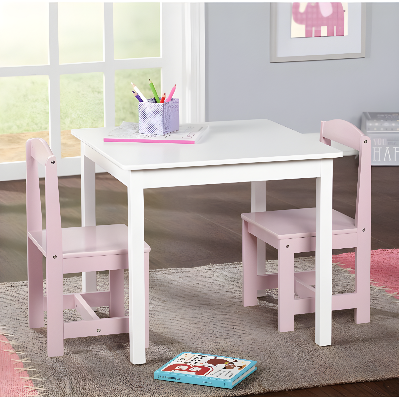 3pc Madeline Kids' Table and Chair Set White/Pink - Buylateral: Toddler Table Set, MDF Frame, 50 lb Capacity