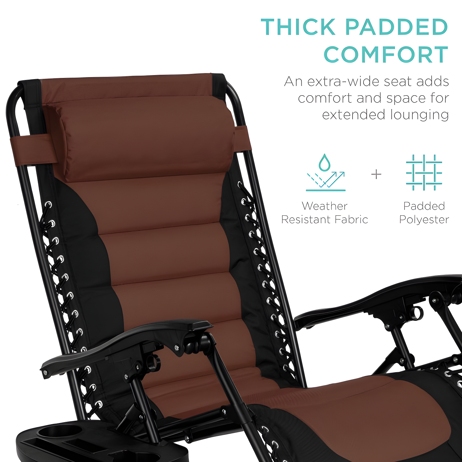 Best Choice Products Oversized Padded Zero Gravity Chair, Folding Outdoor Patio Recliner w/ Side Tray - Black/Brown