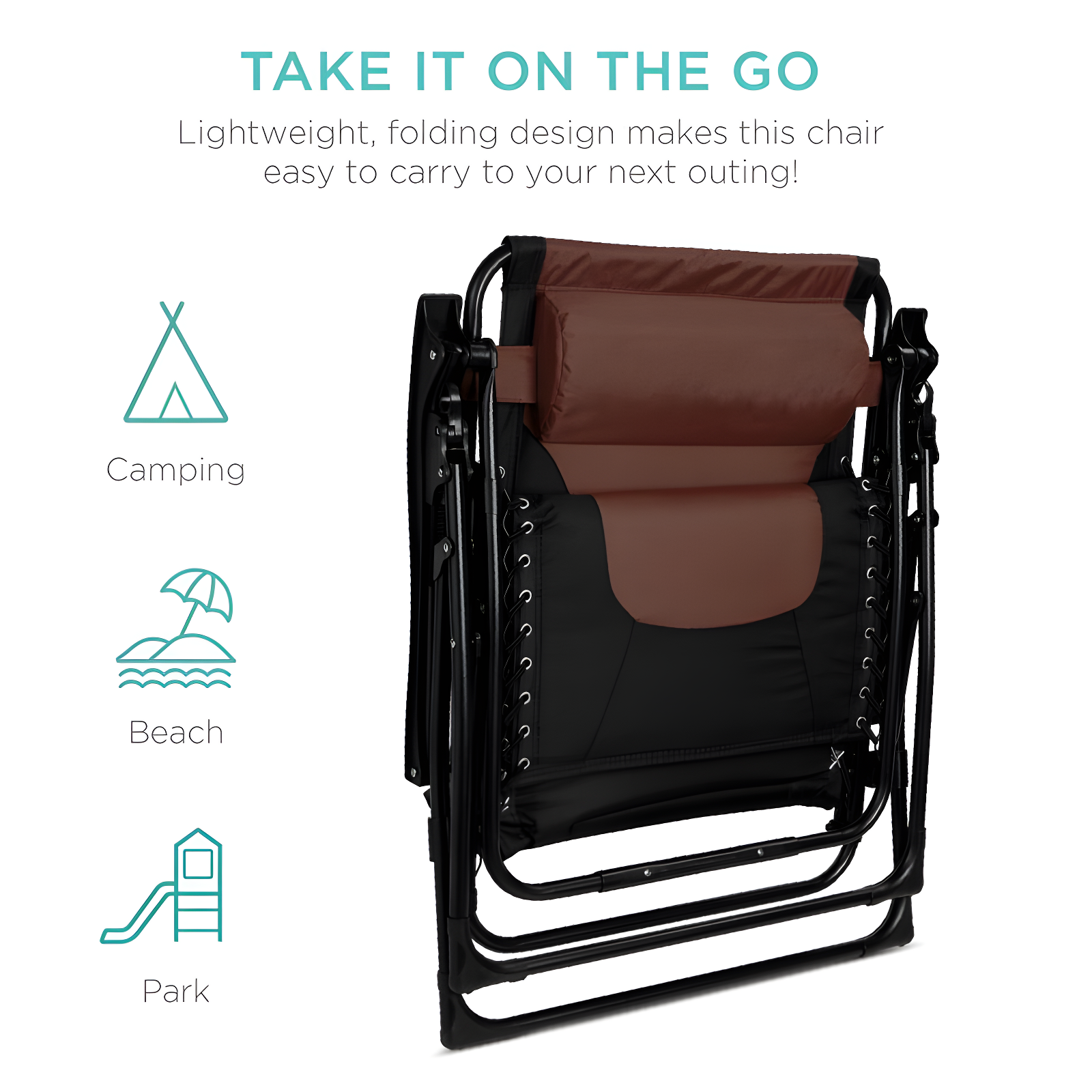Best Choice Products Oversized Padded Zero Gravity Chair, Folding Outdoor Patio Recliner w/ Side Tray - Black/Brown