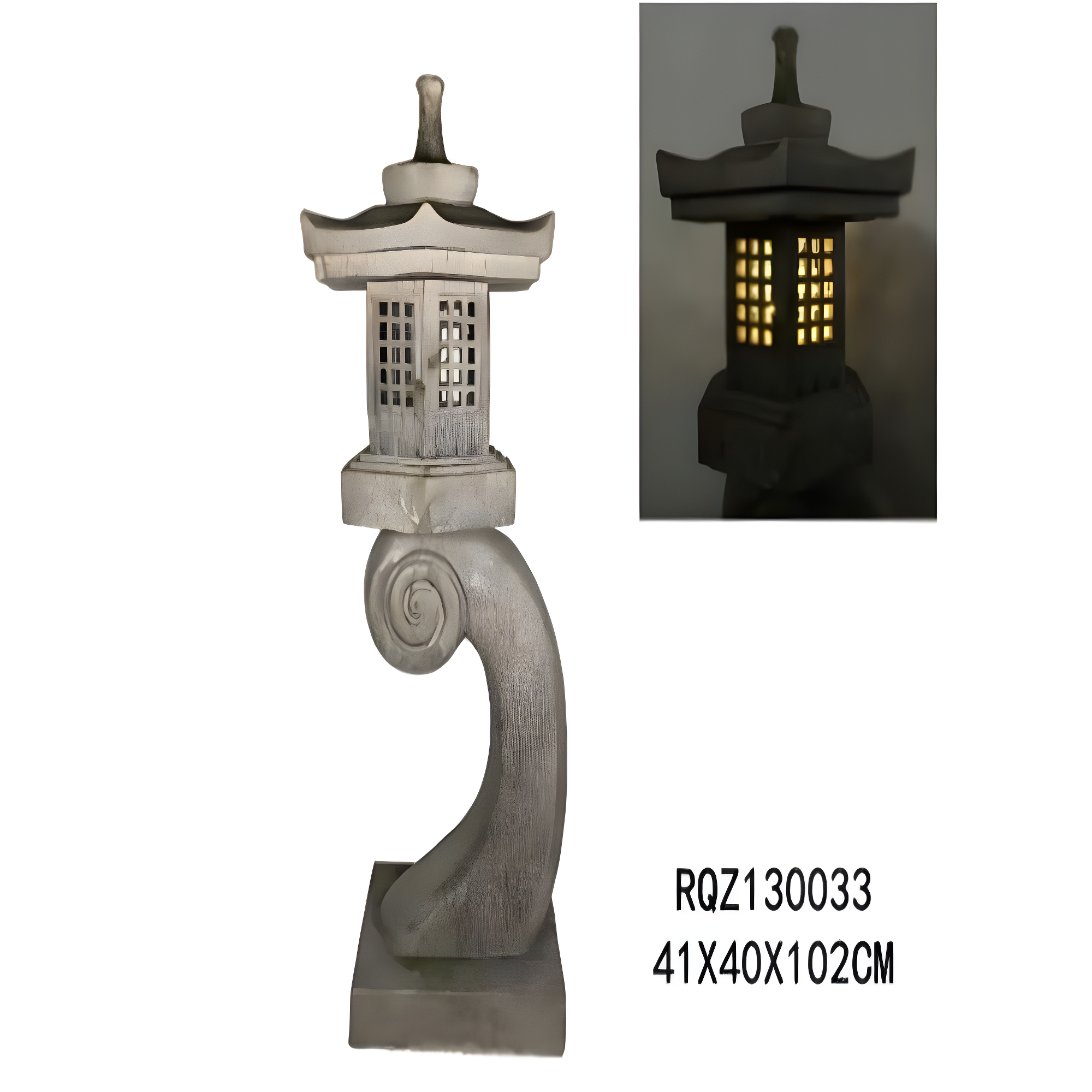 Hi-Line Gift Ltd 76355-D 40In Grey Stone Pagoda Lantern