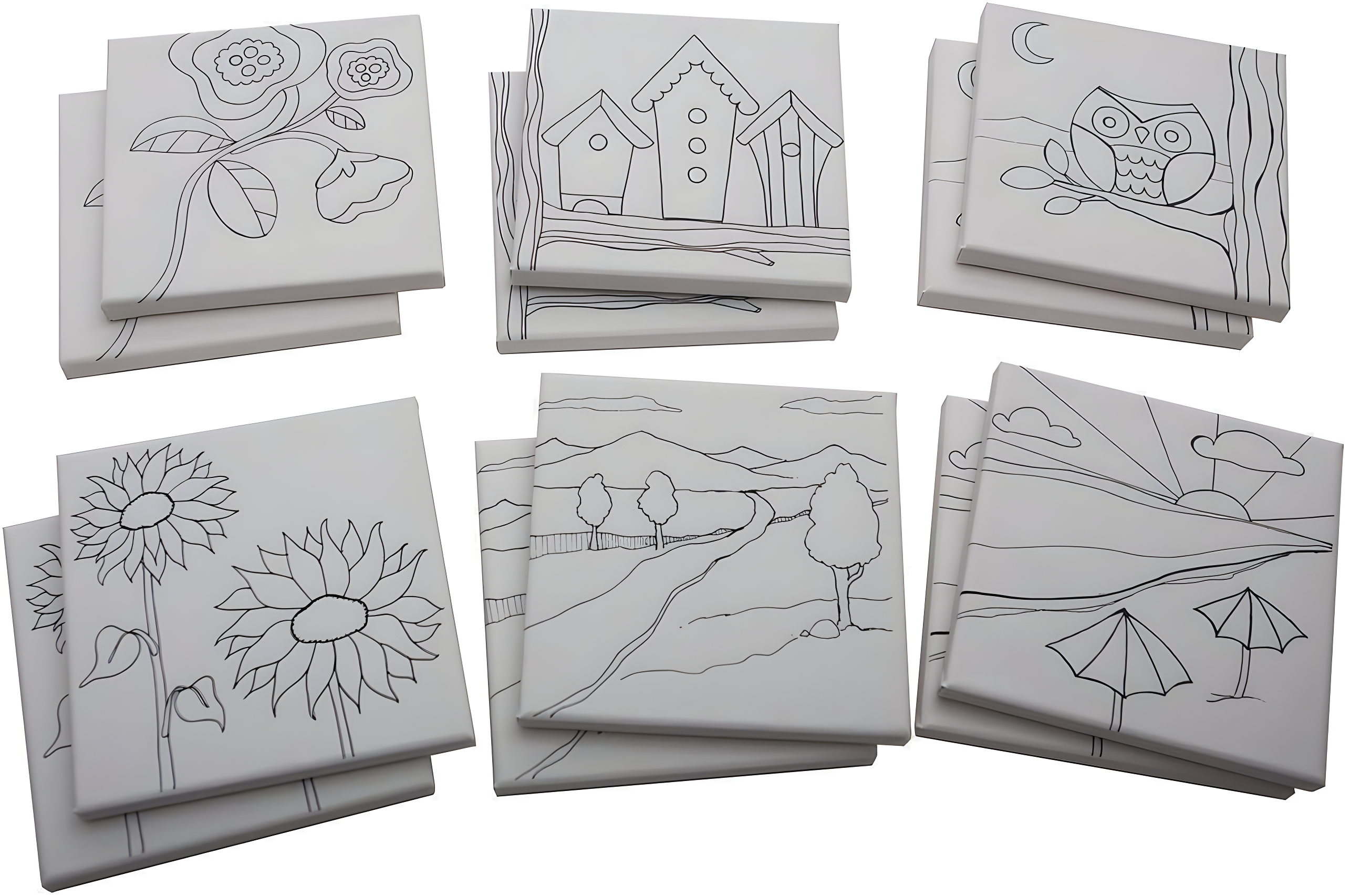 S & S Worldwide Paint-Your-Own Designer Canvas Set II, 2 each of 6 Pre-Printed Designs, Great For Kids & Adults, DIY Ready To Paint, 6-1/2" x 6-1/2" Stretched Canvas. Pack of 12.