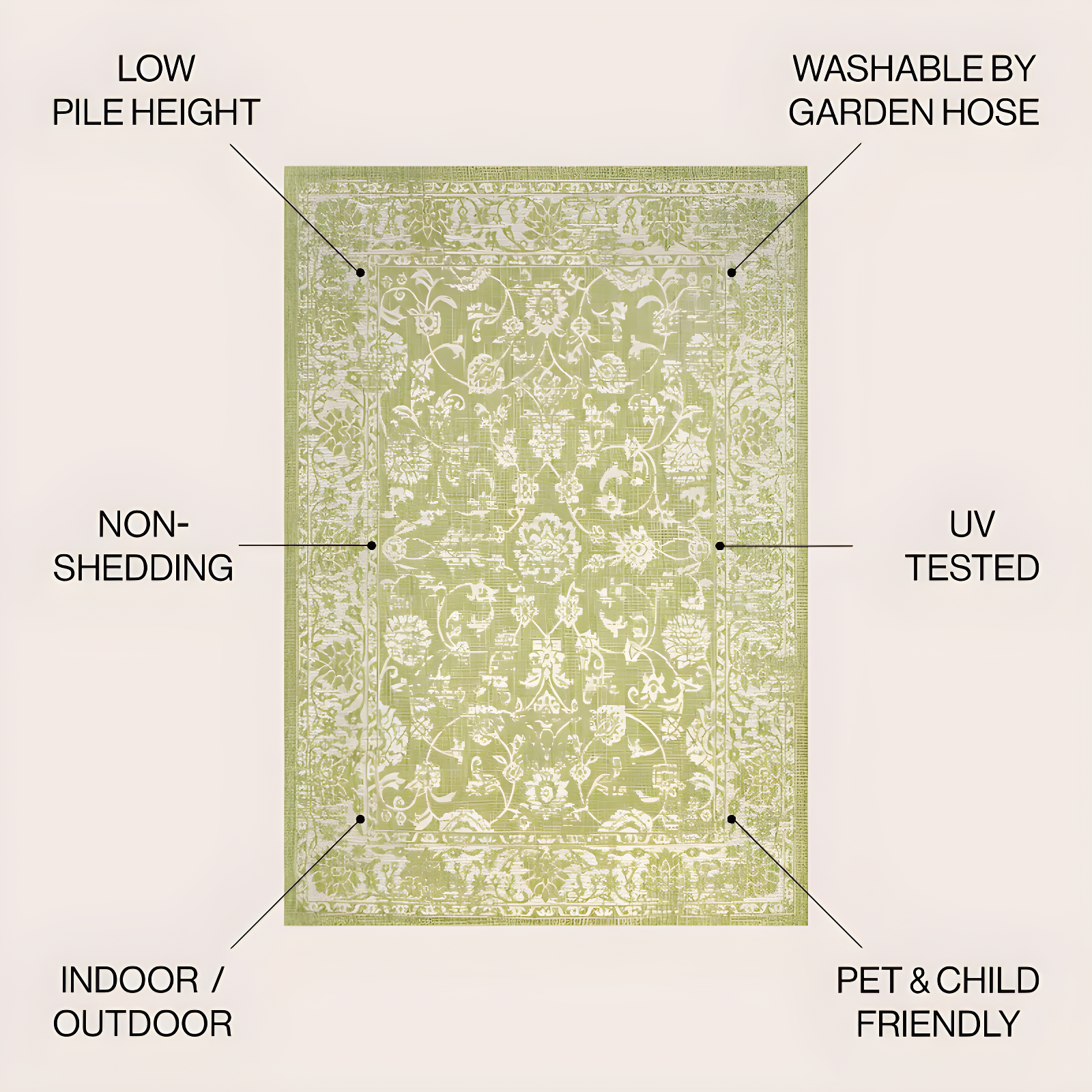 4' x 6' Tela Bohemian Styled Textured Weave Floral Indoor/Outdoor Area Rug, Green/Cream - JONATHAN Y