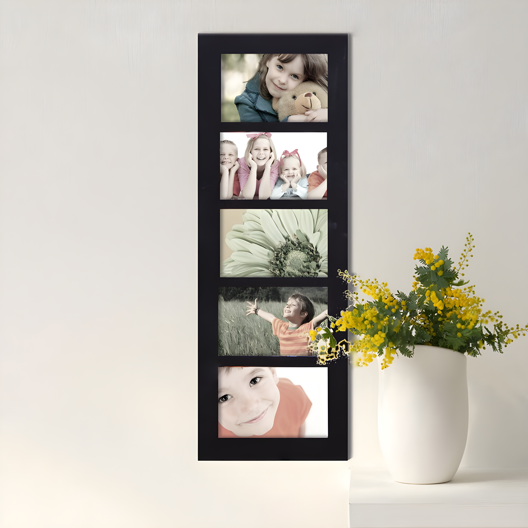 Adeco  Decorative Black Wood Wall Hanging Picture Frame with 5 Divided 4x6-inch Openings