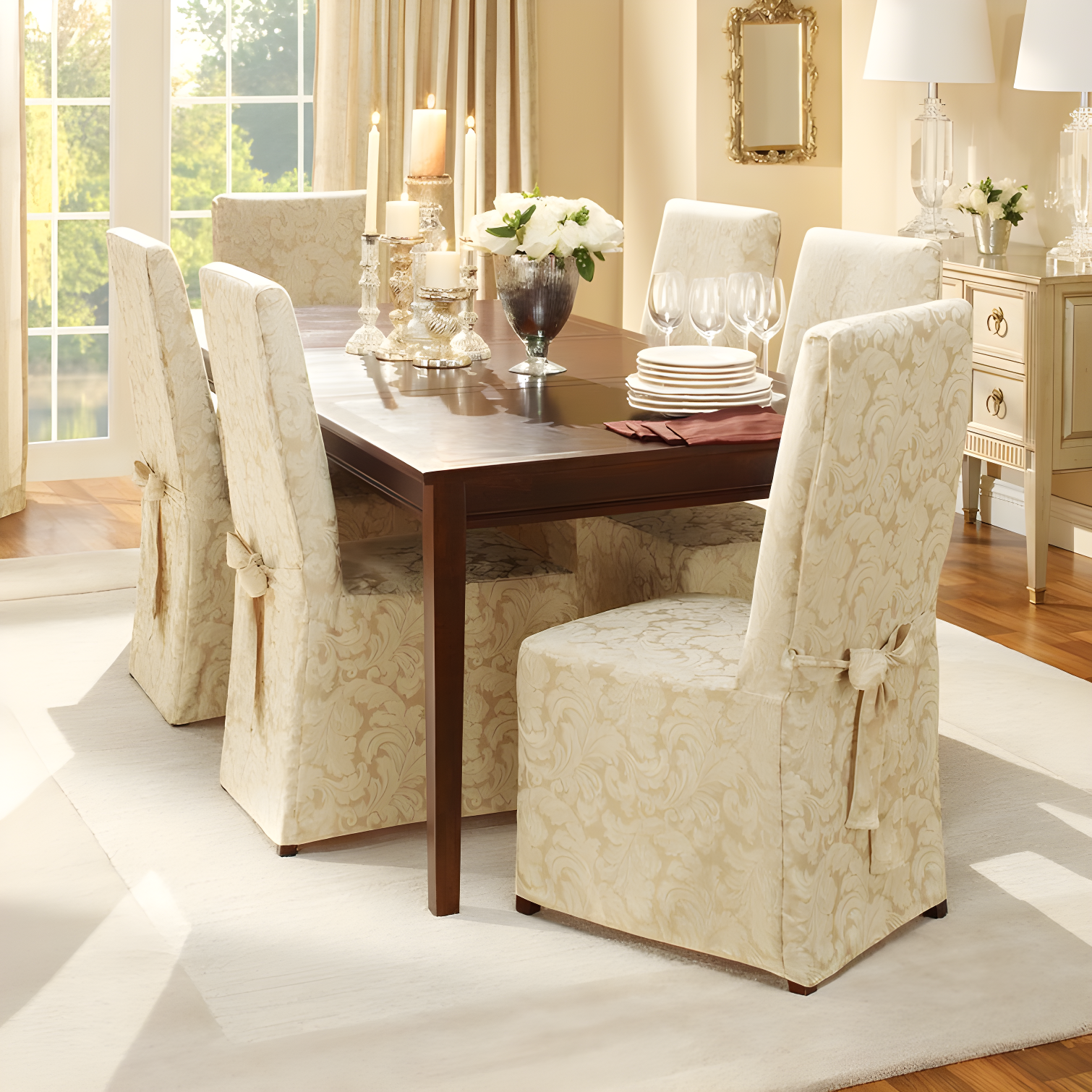 Scroll Classic Box Cushion Dining Chair Slipcover