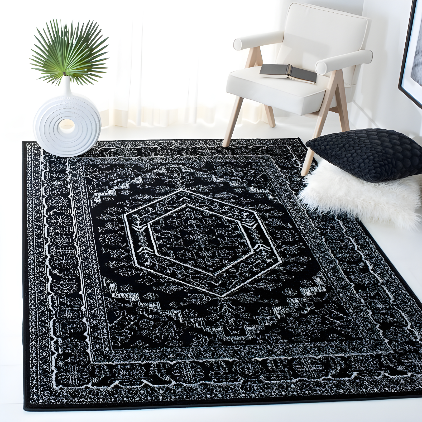 Adirondack ADR108 Power Loomed Area Rug - Black/Ivory - 5'1"x7'6" - Safavieh.