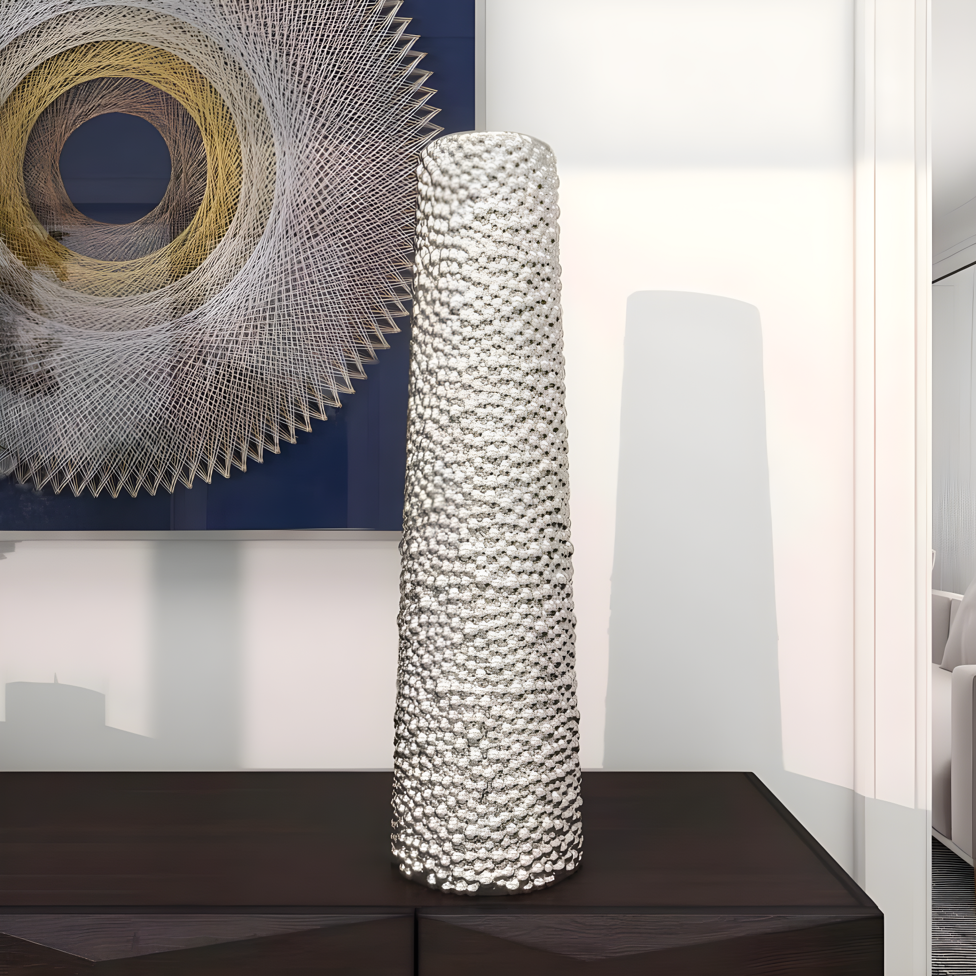 DecMode 25" Silver Ceramic Vase with Bubble Texture