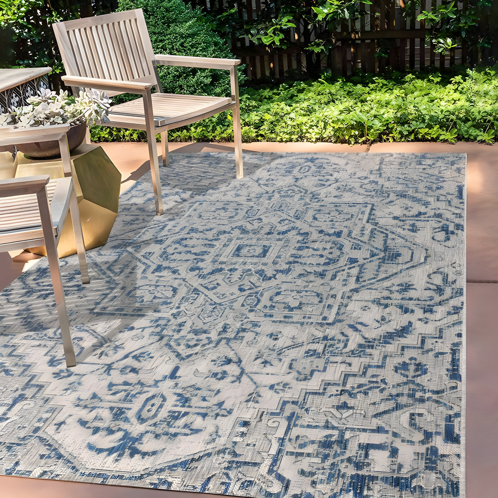 4'x6' Estrella Bohemian Medallion Textured Weave Indoor/Outdoor Area Rug, Navy/Gray - JONATHAN Y