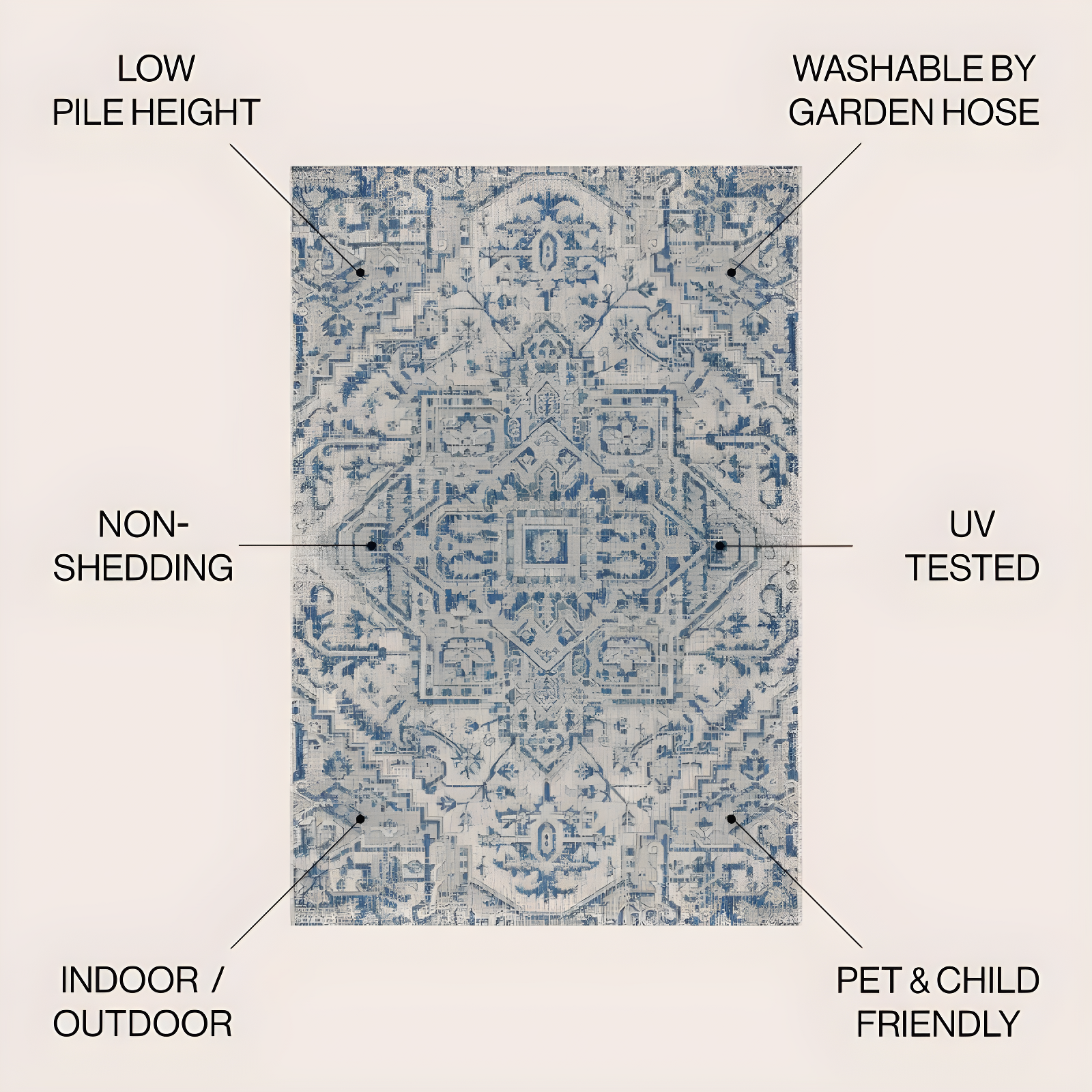 4'x6' Estrella Bohemian Medallion Textured Weave Indoor/Outdoor Area Rug, Navy/Gray - JONATHAN Y