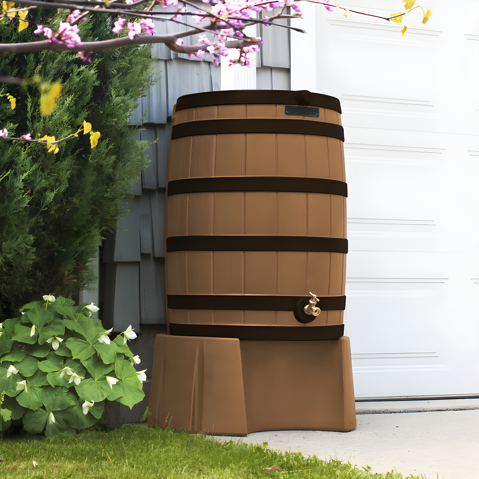 Good Ideas Rain Wizard Whiskey Style Rain Barrel with Overflow and Spigot