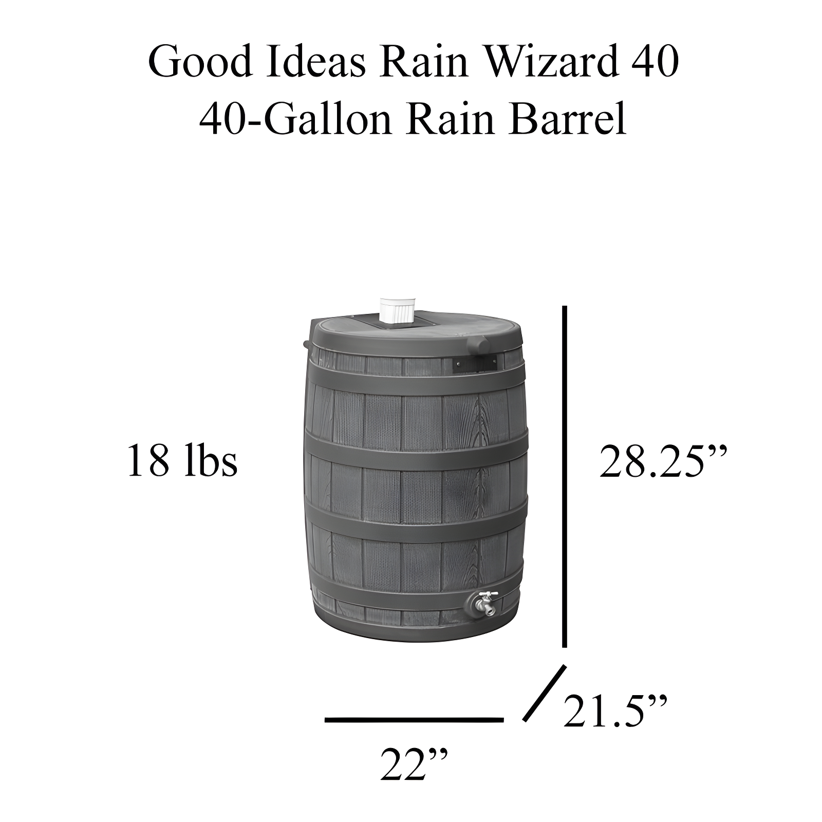 Good Ideas Rain Wizard Whiskey Style Rain Barrel with Overflow and Spigot