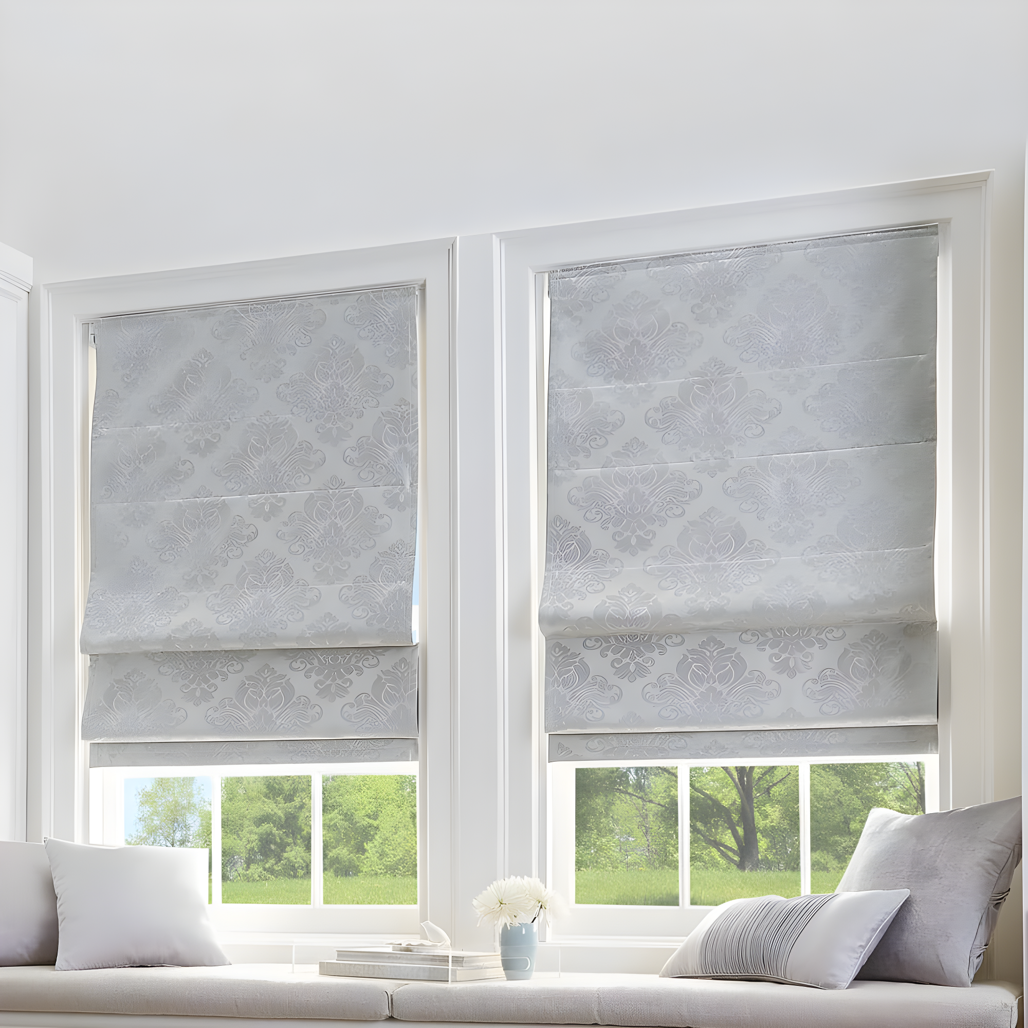 Curtainworks Damask Window Shade, 48" W x 64" L, Silver