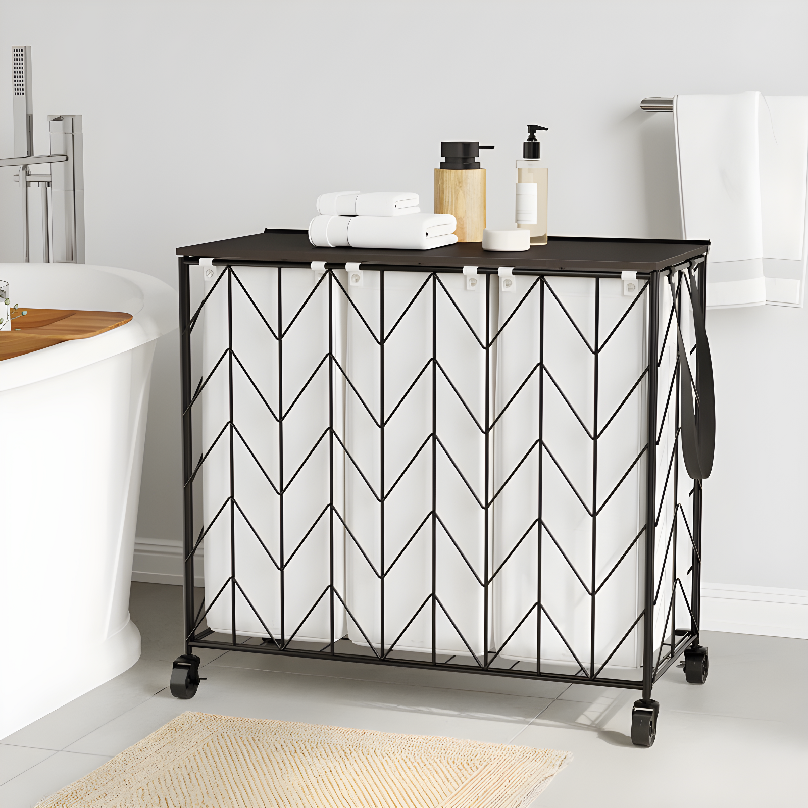 BINNBOX 142L Laundry Hamper 3 Section with Lid