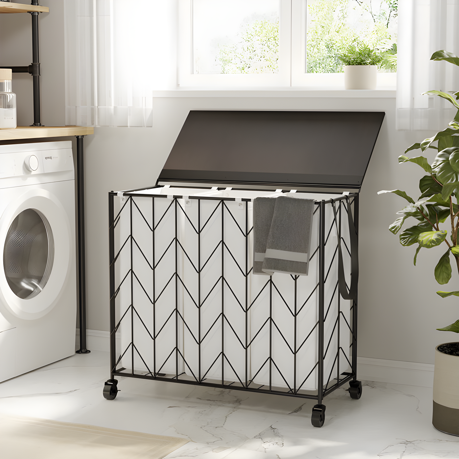BINNBOX 142L Laundry Hamper 3 Section with Lid