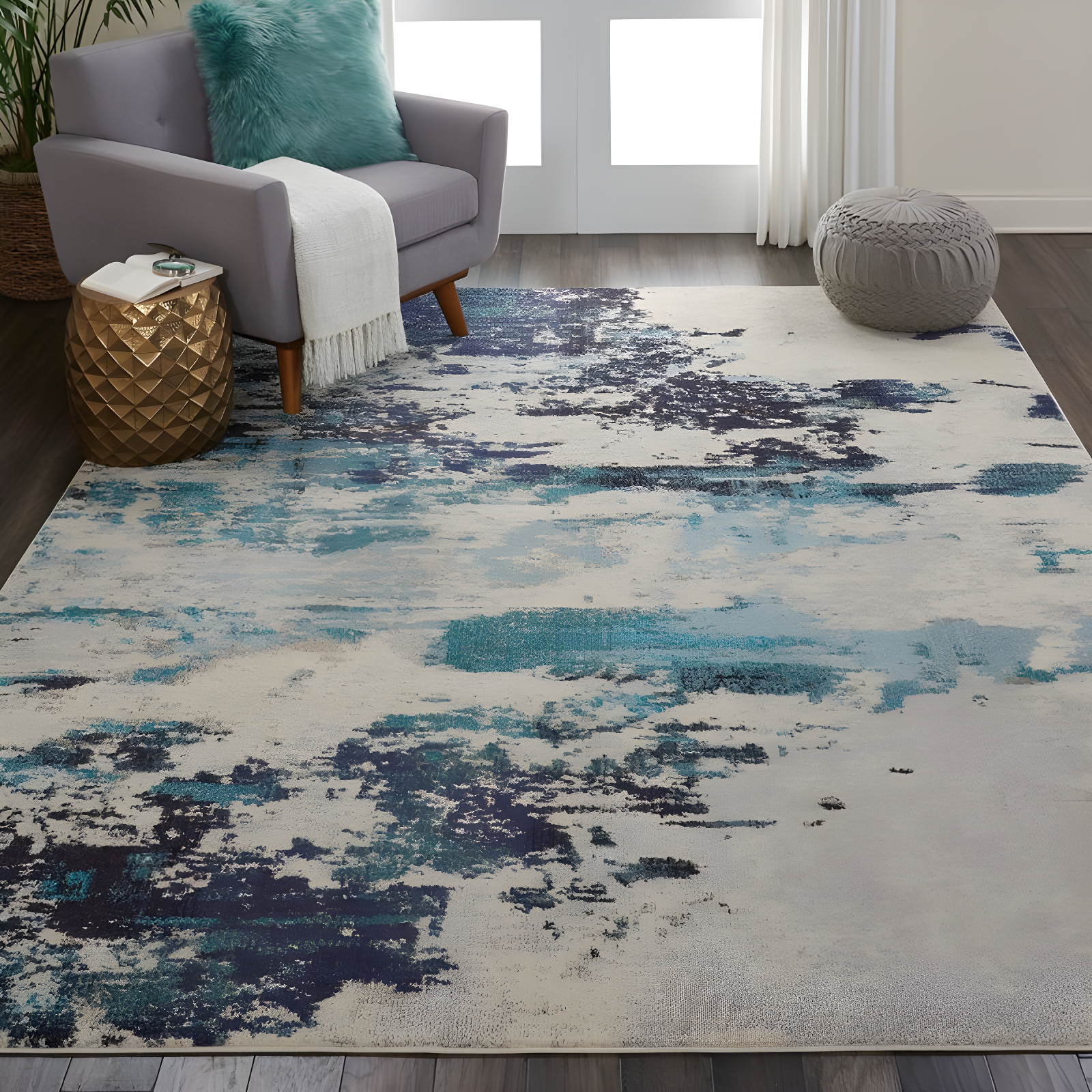 Nourison Celestial CES02 Ivory/Teal Blue Area Rug 7'10" x 10'6"
