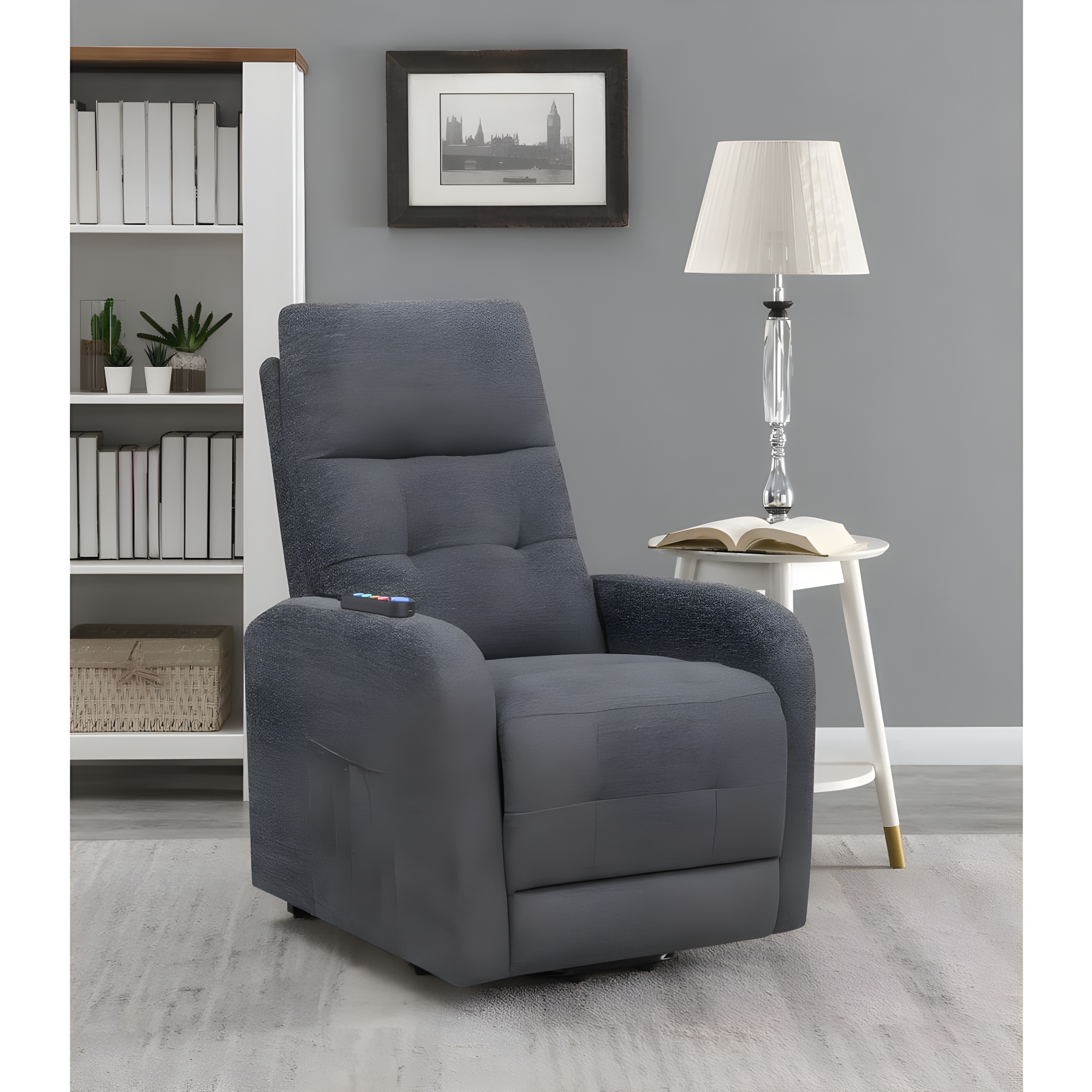Coaster Howie Tufted Fabric Upholstered Power Lift Recliner in Charcoal