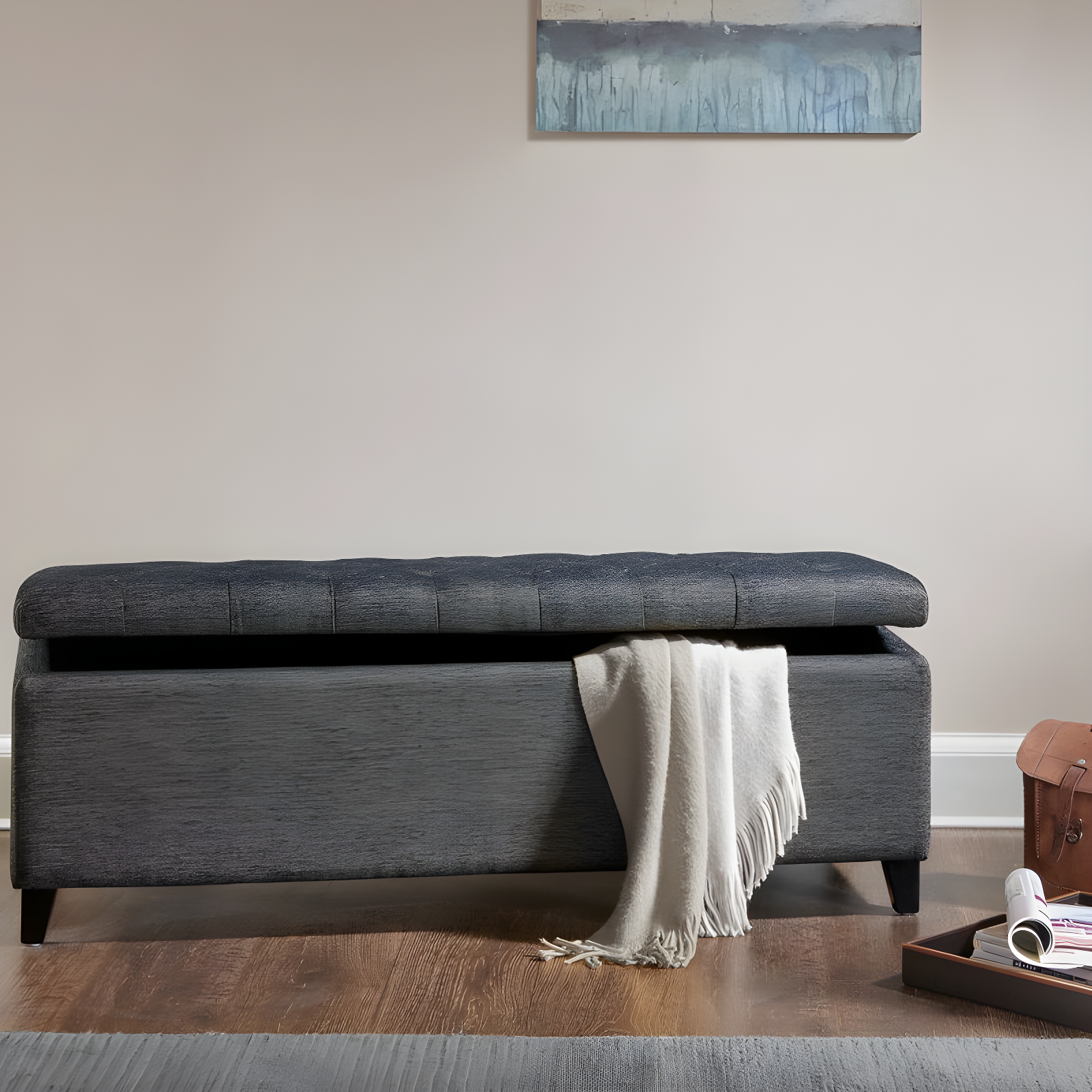 Selah Tufted Top Storage Bench Charcoal - Madison Park