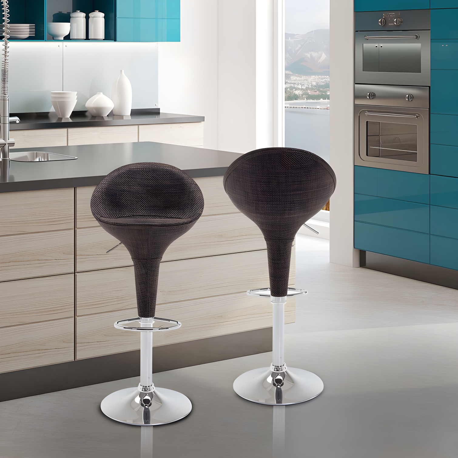 Orren Ellis Galeton Swivel Upholstered Adjustable Height Counter Stool with Metal Frame (Set of 2)