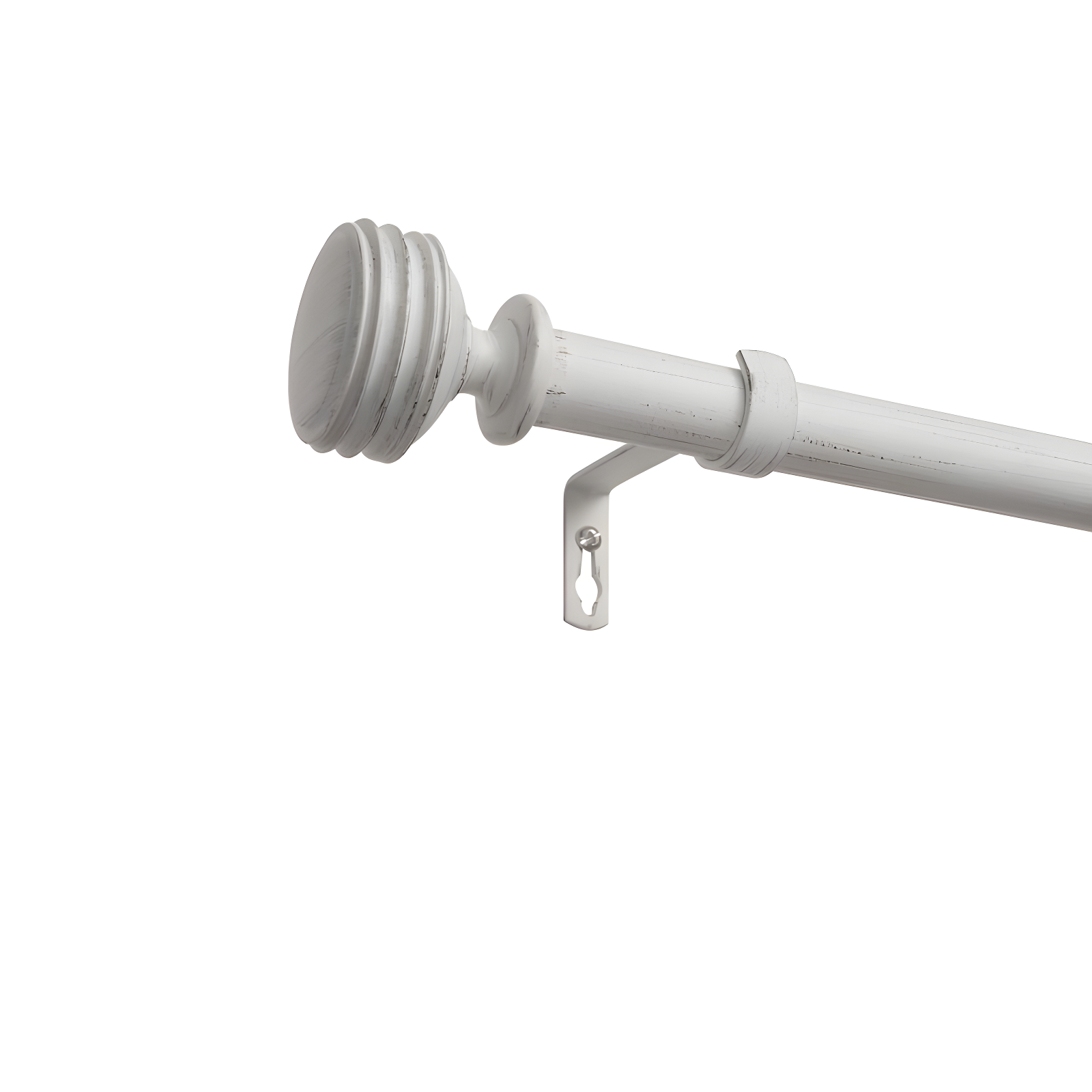 Exclusive Home 36"-72" Duke Curtain Rod - Distressed White: Iron, Single Rod, 25 lb Capacity, Rounded Cap Finial