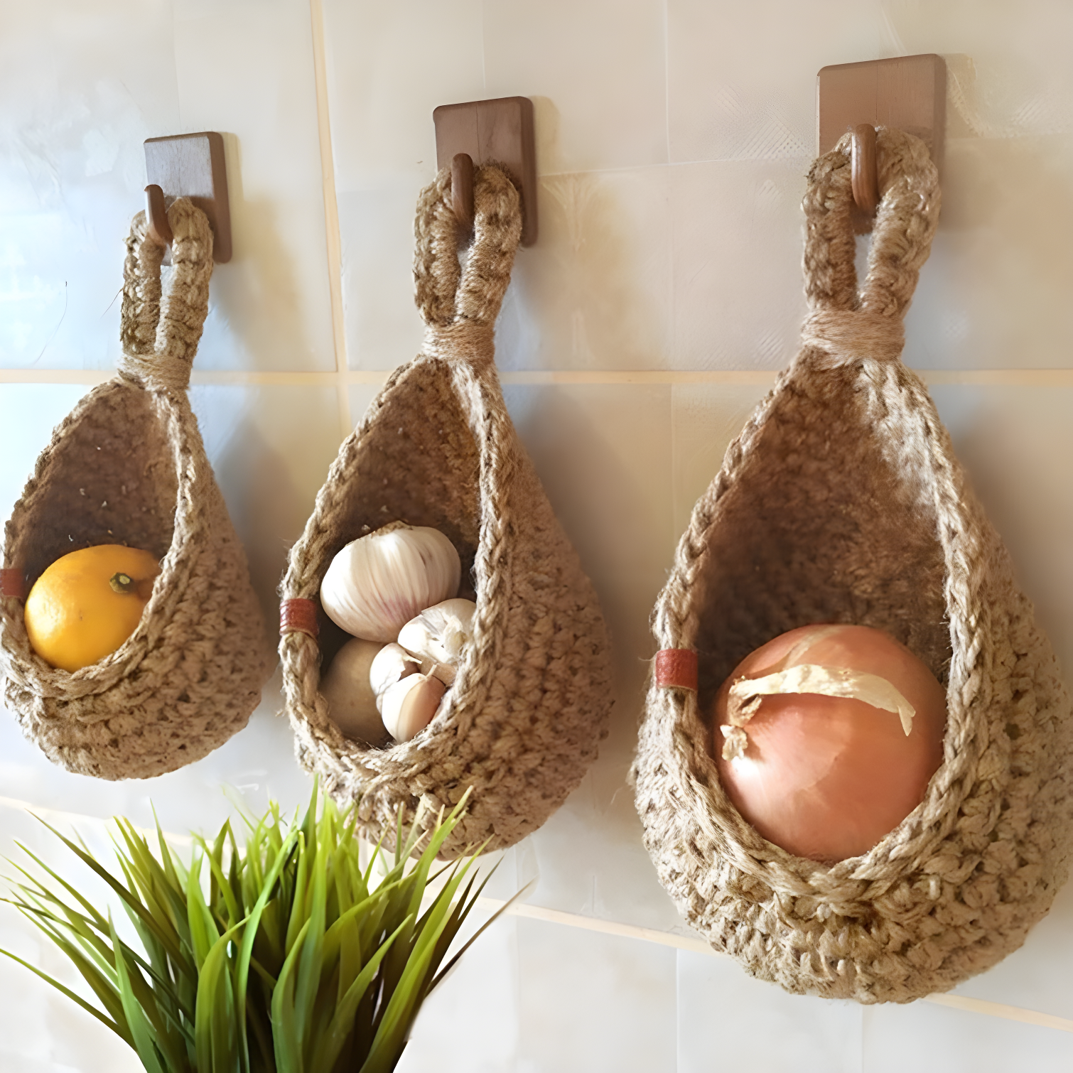 Hanging Fruit Baskets For Kitchen, 3 Pack Wall Hanging Fruit Baskets Boho Hanging Wall Basket, Hanging Kitchen Baskets For Fruits, Vegetables And Onion Storage (Set of 3)