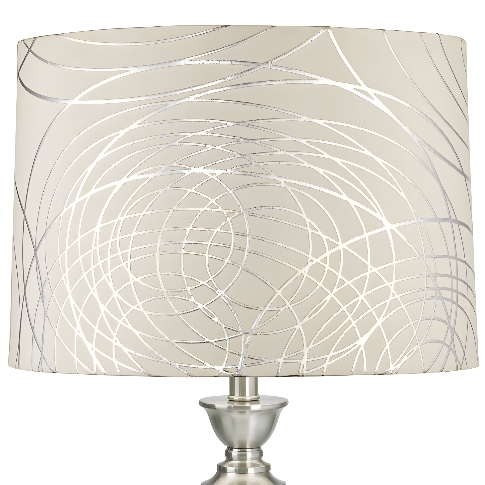 Springcrest Cream with Silver Circles Medium Drum Lamp Shade 15" Top x 16" Bottom x 11" High (Spider) Replacement with Harp and Finial
