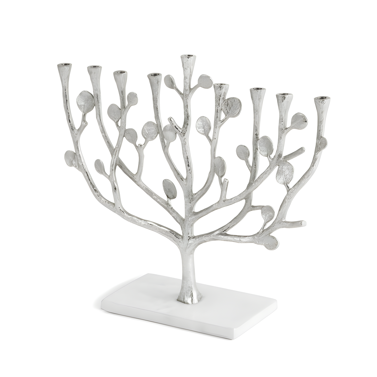 Michael Aram Botanical Leaf Silver Menorah with Marble Base