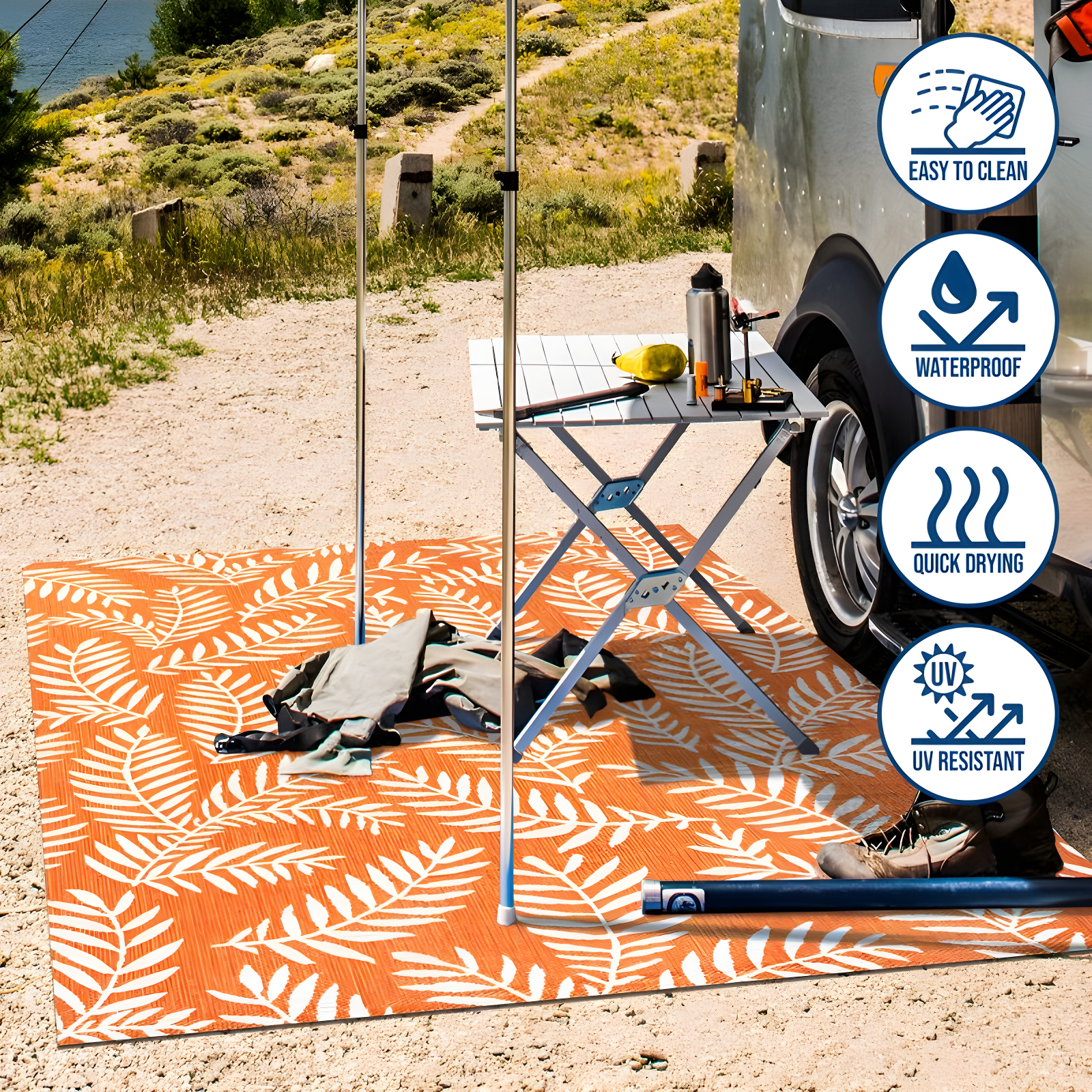 8' x 10' Nevis Palm Frond Indoor/Outdoor Area Rug, Orange/Cream - JONATHAN Y