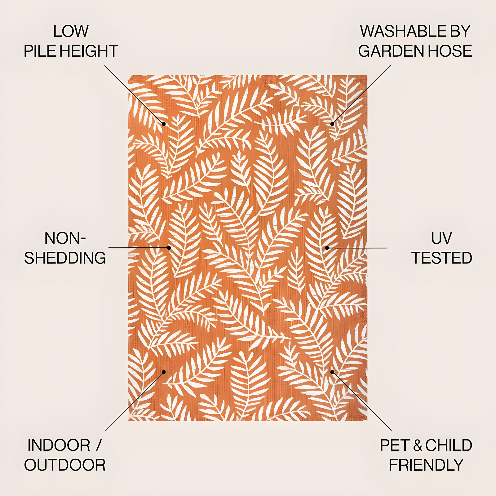 8' x 10' Nevis Palm Frond Indoor/Outdoor Area Rug, Orange/Cream - JONATHAN Y