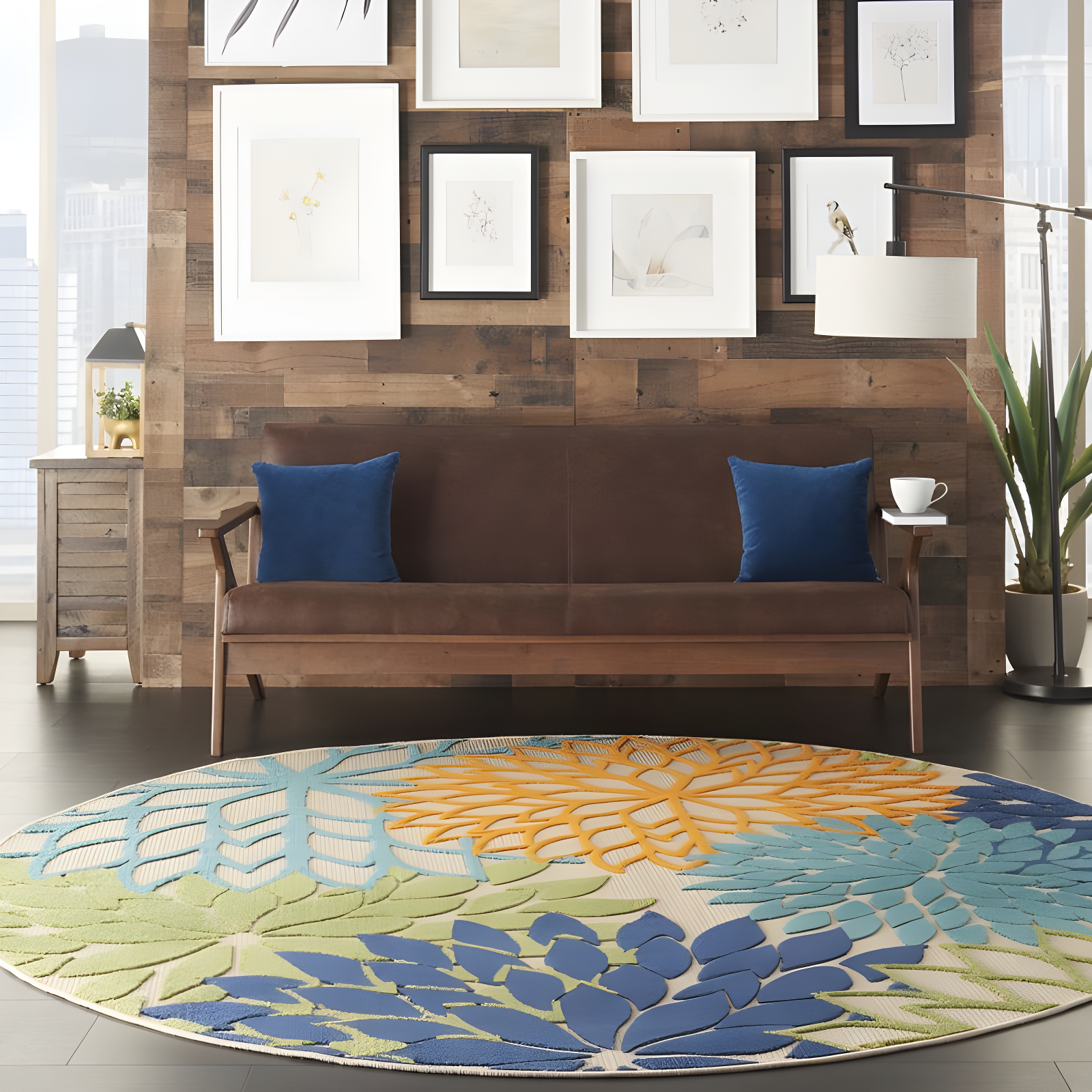 Nourison Aloha Floral Bloom Flatweave High-Low Indoor Outdoor Round Rug Multicolor 7'10" x 7'10"