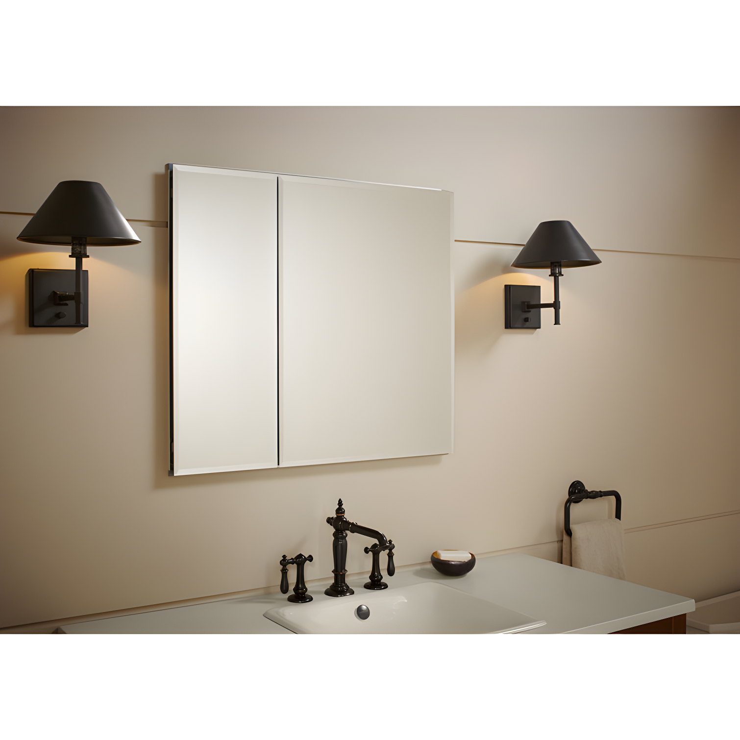 CLC Aluminum Two-Door Medicine Cabinet With Mirrored Doors, Beveled Edges