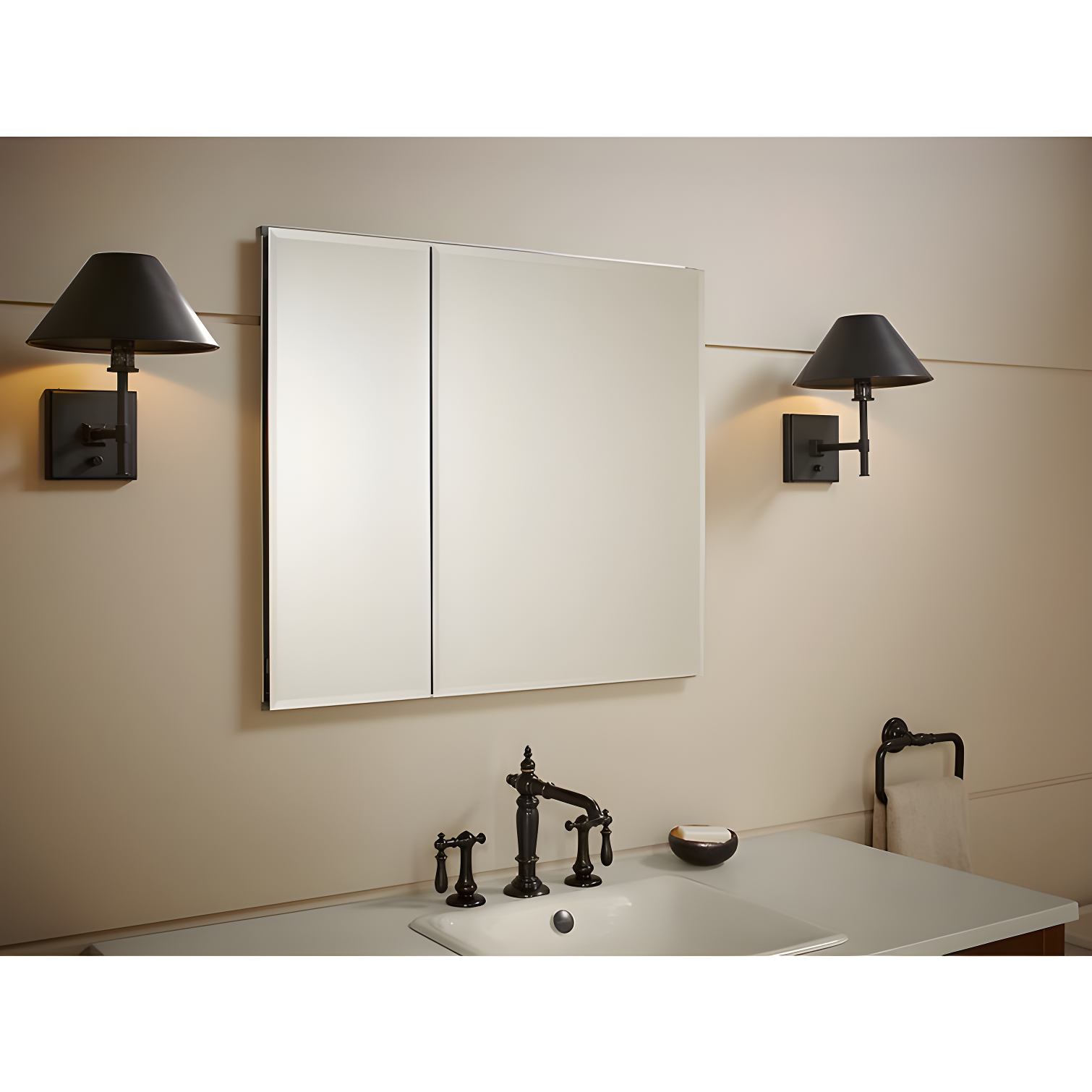 CLC Aluminum Two-Door Medicine Cabinet With Mirrored Doors, Beveled Edges