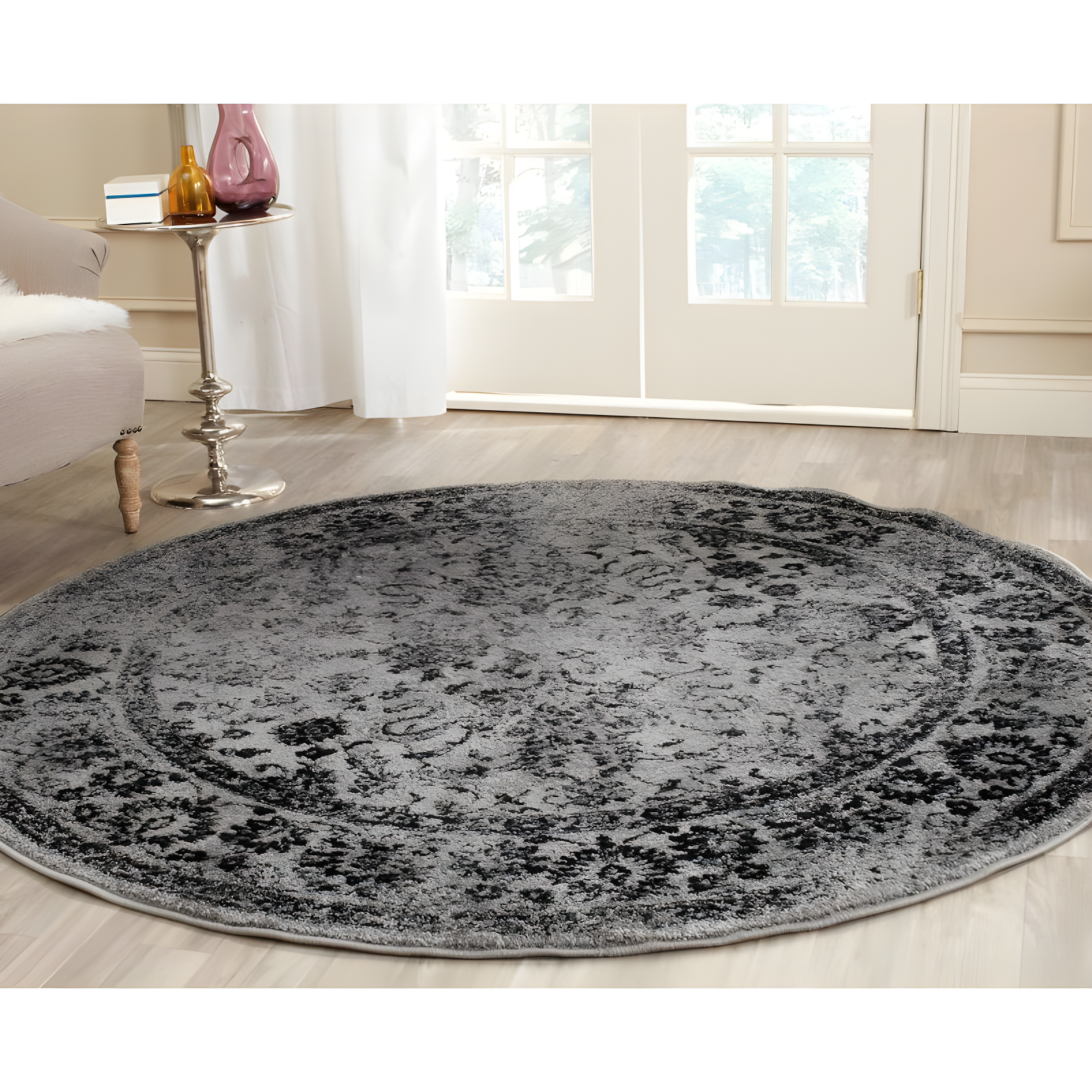 Adirondack ADR109 Machine Made Indoor Area Rug - Grey/Black - 8' Round - Safavieh