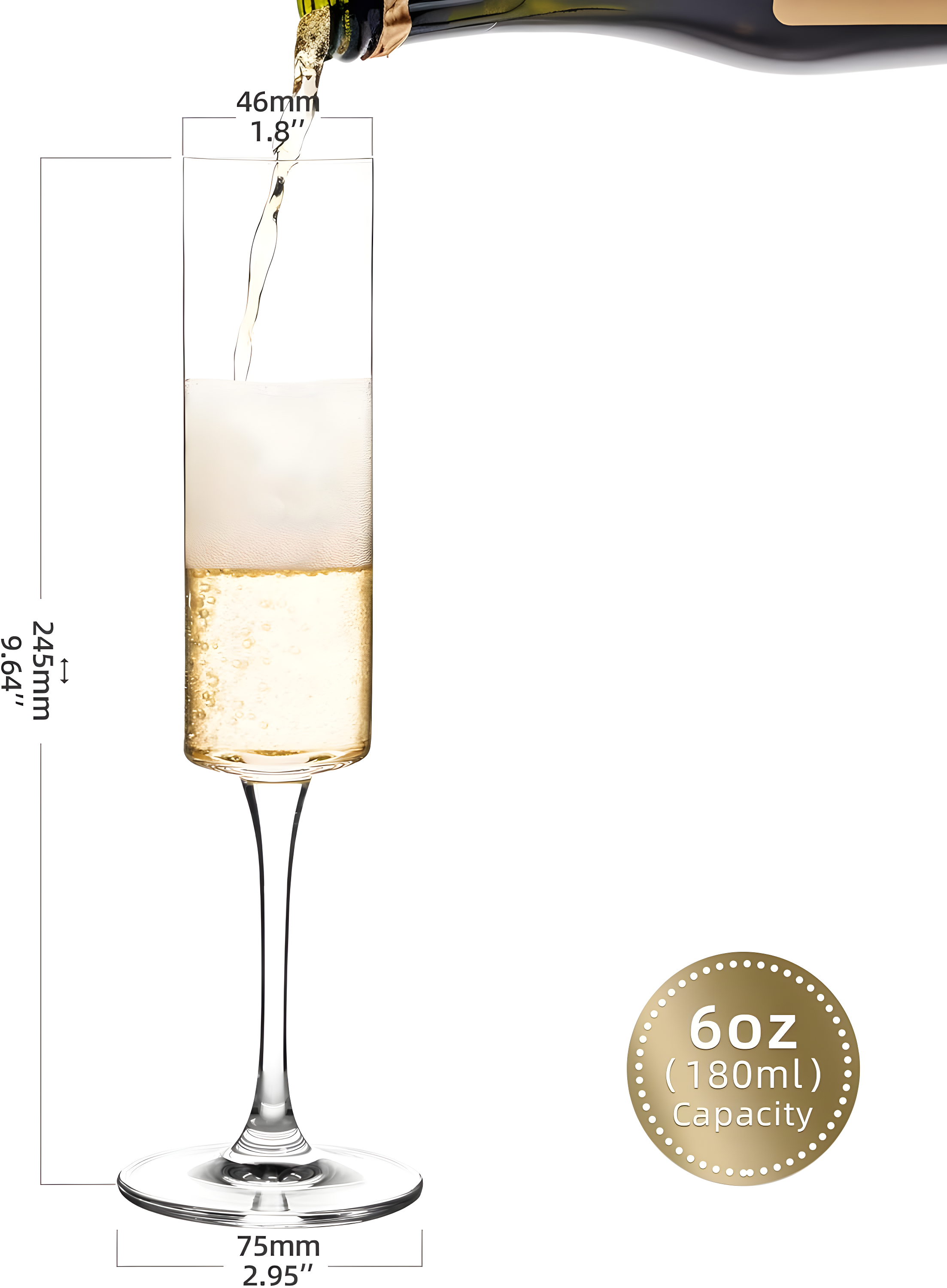 6 Oz Cylinder Champagne Flutes Set of 12 - Elegant Crystal Clear Glassware for Special Occasions - L High Quality and Lead-Free Perfect Gift for Weddings, Anniversaries, and Celebrations Dishwasher|Th