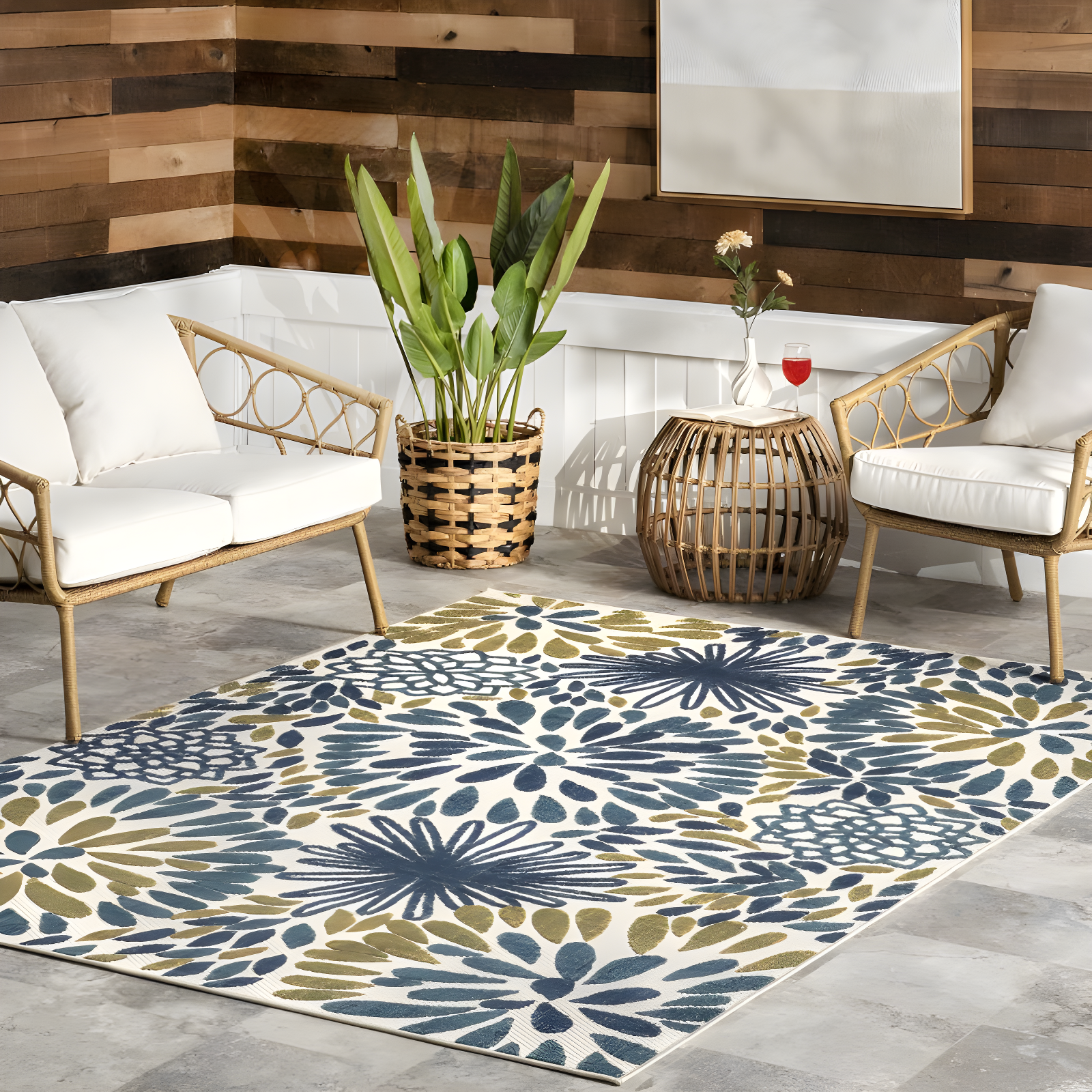 Nuloom Monique Floral & Paisley 7x9 Indoor/Outdoor Area Rug for Living Room Patio Deck Front Porch Kitchen, Teal/Ivory
