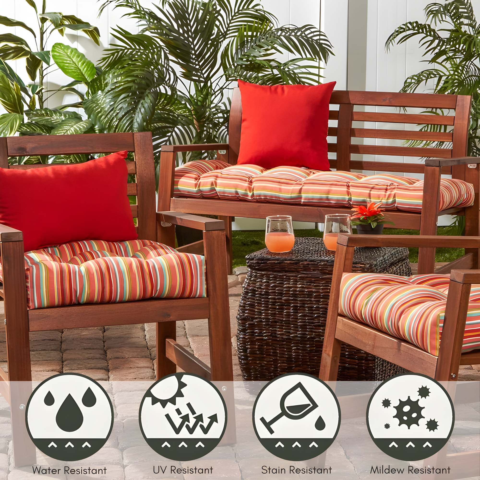 Greendale Home Fashions 20" x 20" Watermelon Stripe Outdoor Tufted Dining Seat Cushion