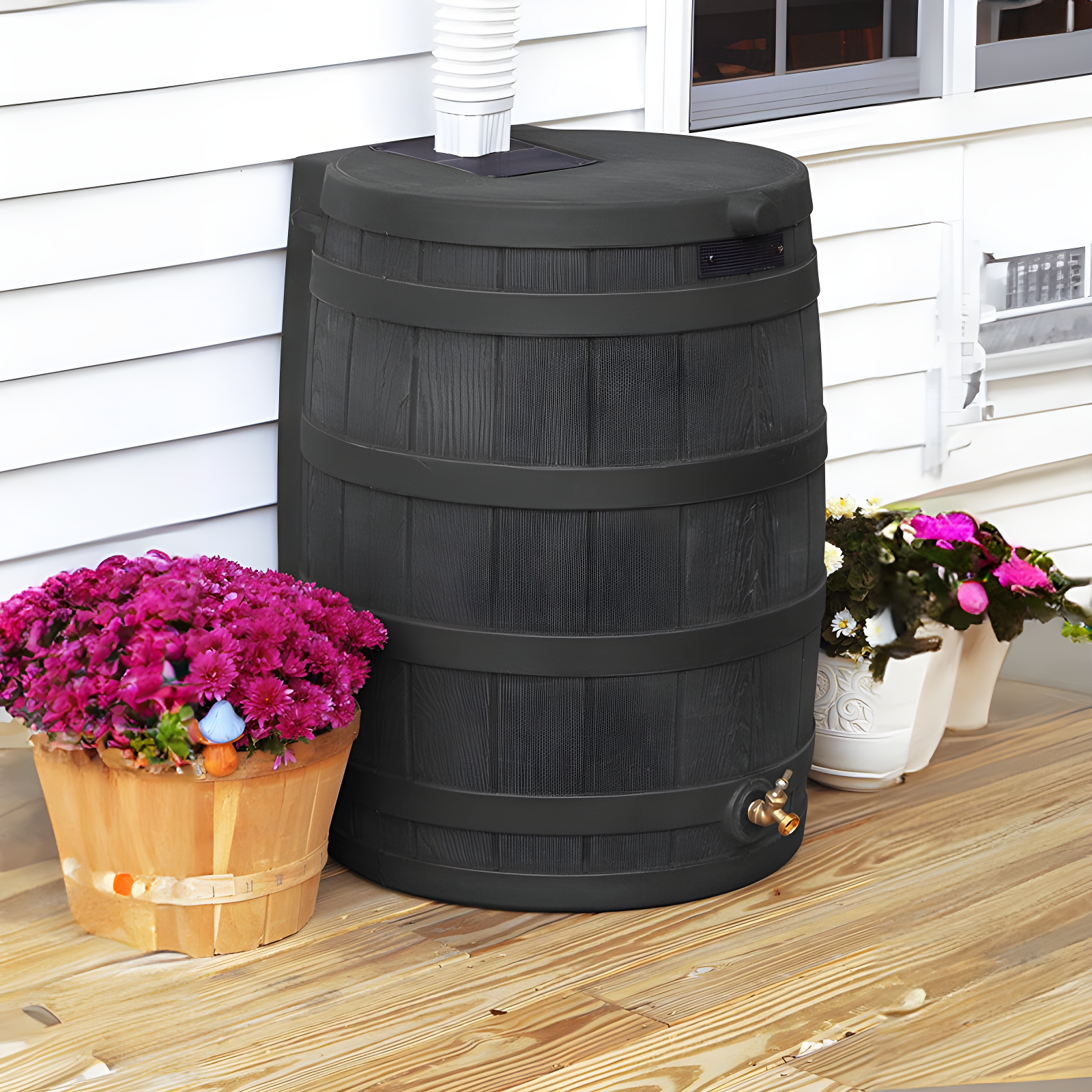 Good Ideas Rain Wizard Whiskey Style Rain Barrel with Overflow and Spigot